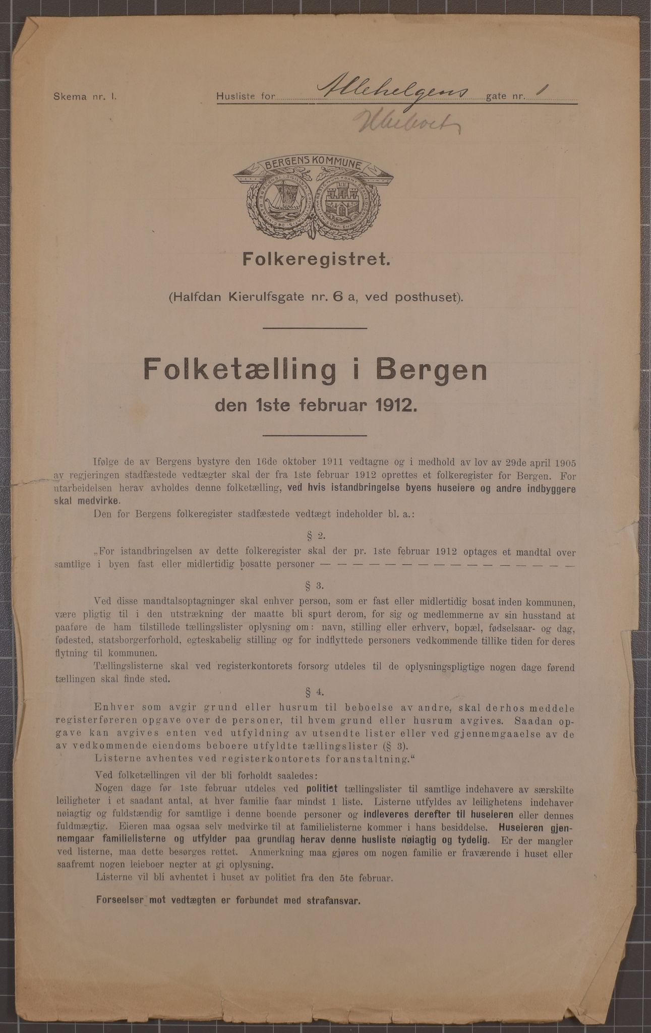 SAB, Kommunal folketelling 1912 for Bergen kjøpstad, 1912, s. 1365