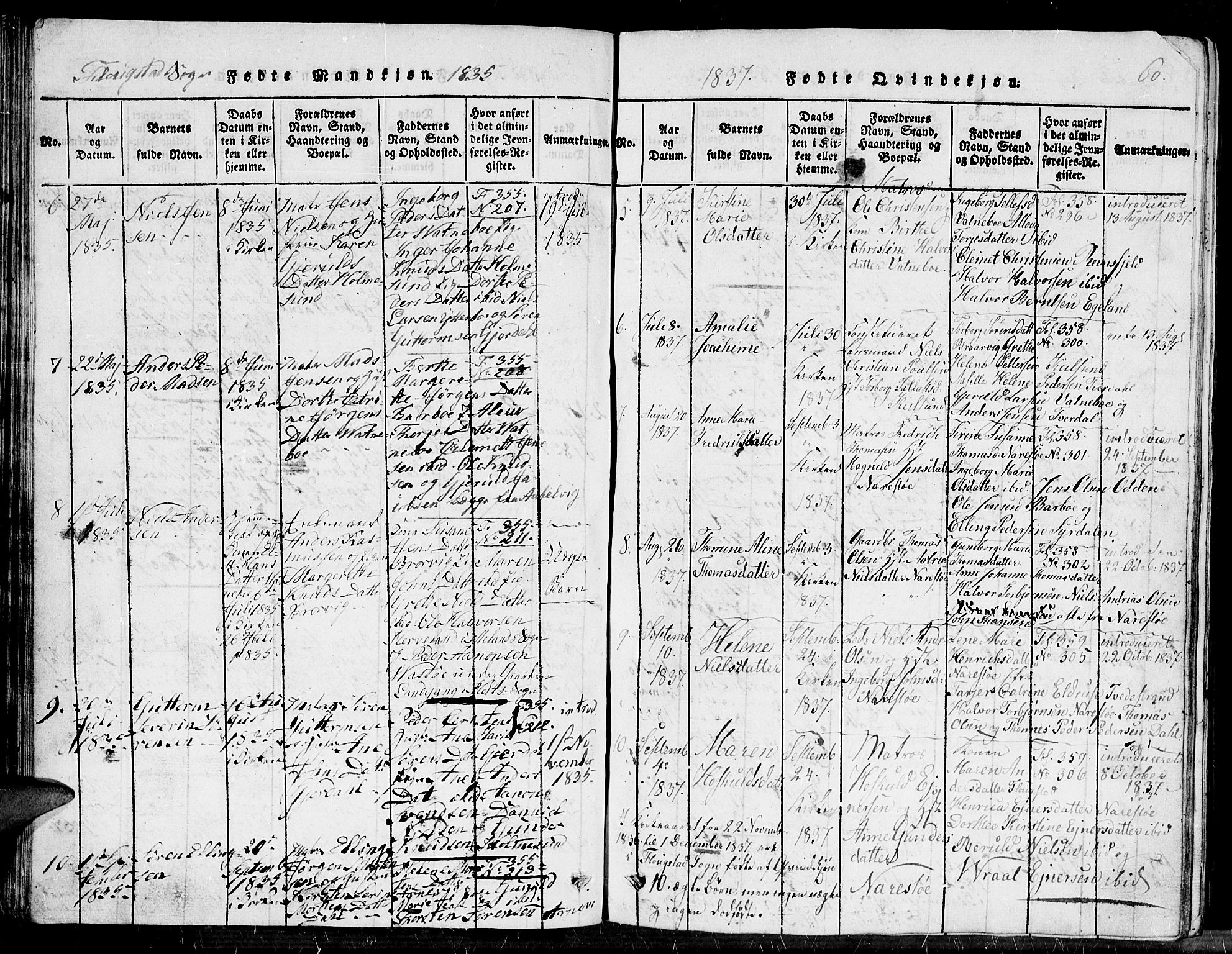 Dypvåg sokneprestkontor, SAK/1111-0007/F/Fb/Fbb/L0001: Klokkerbok nr. B 1, 1816-1850, s. 60