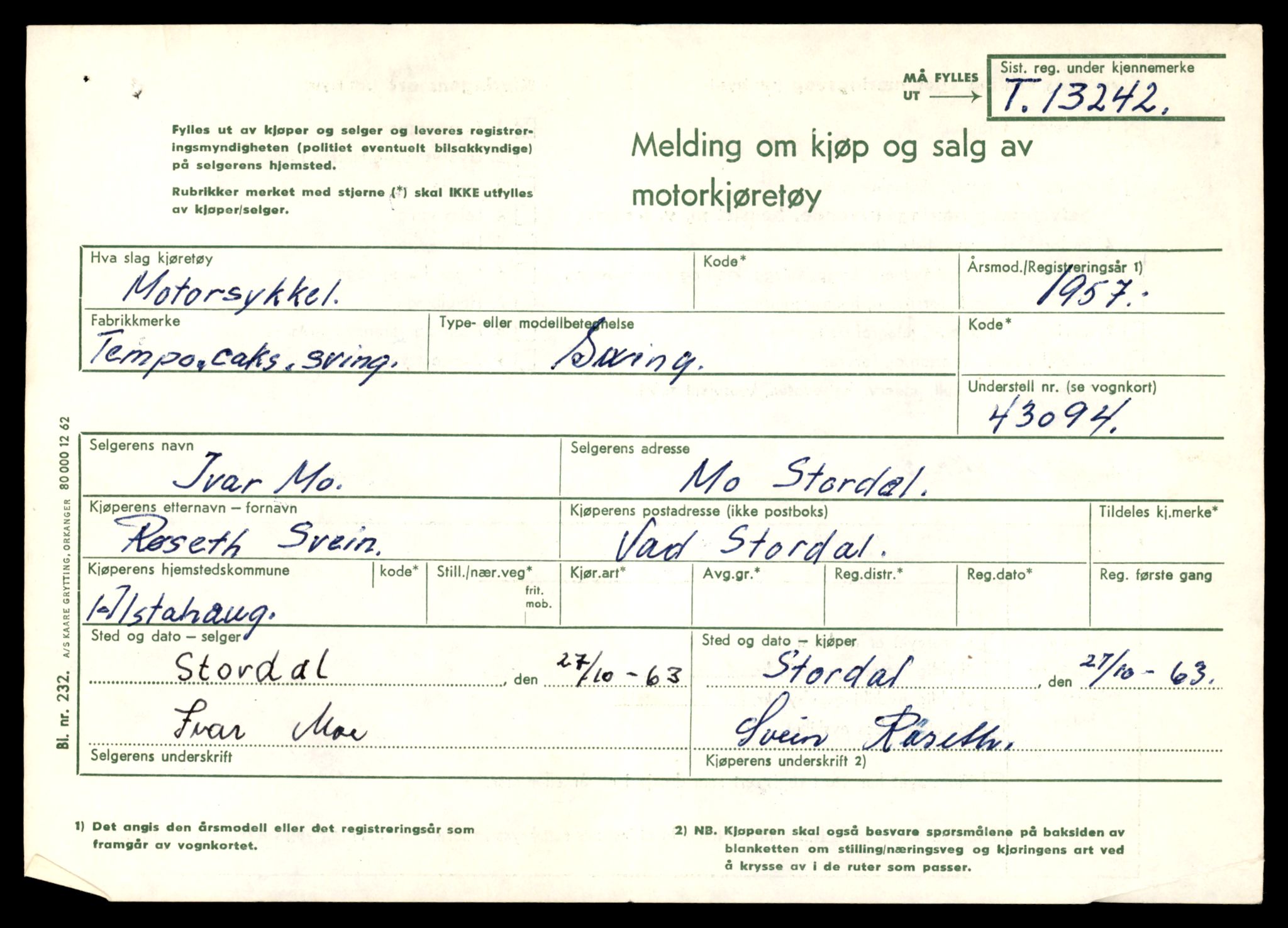 Møre og Romsdal vegkontor - Ålesund trafikkstasjon, AV/SAT-A-4099/F/Fe/L0038: Registreringskort for kjøretøy T 13180 - T 13360, 1927-1998, s. 1043