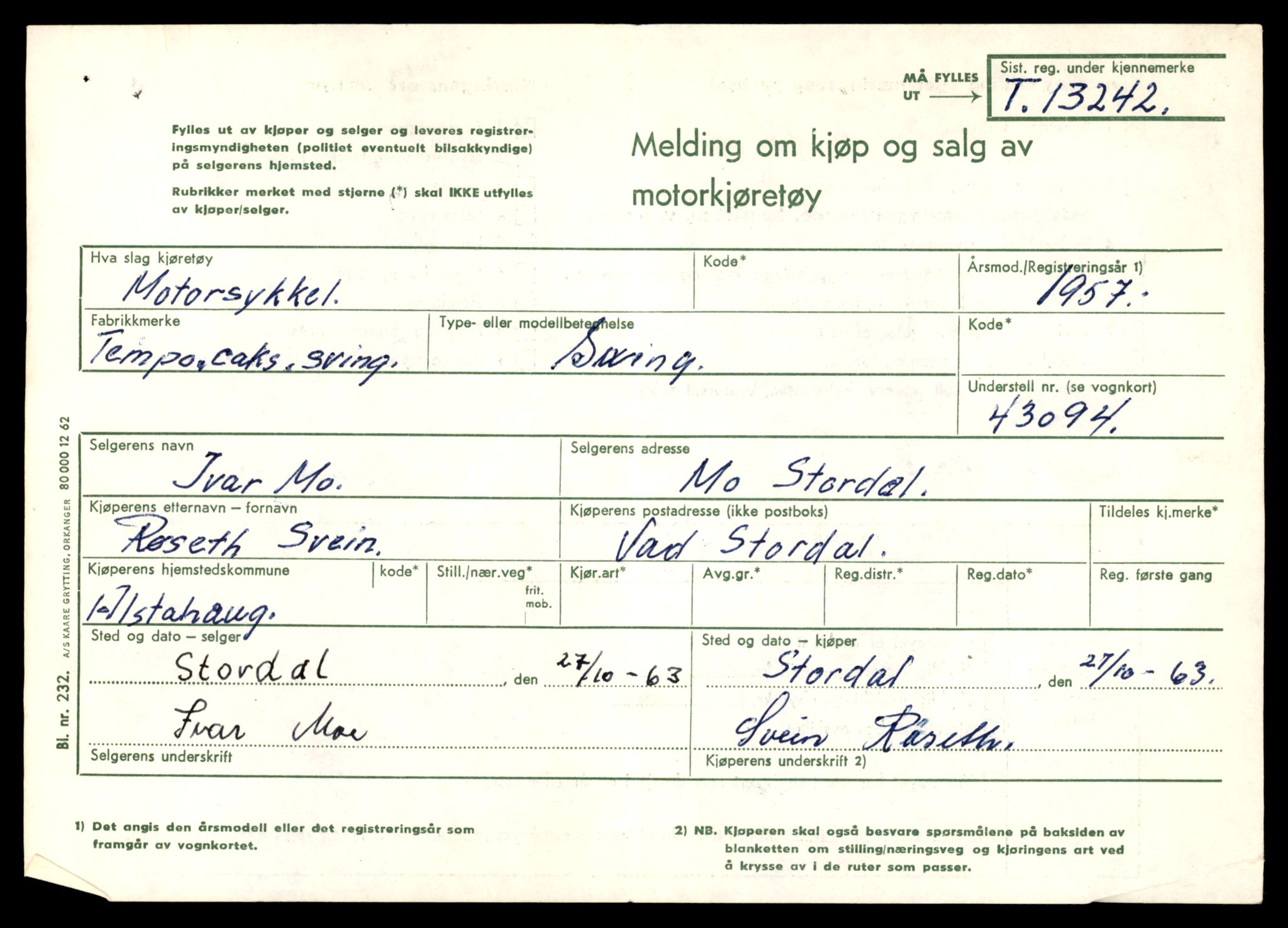 Møre og Romsdal vegkontor - Ålesund trafikkstasjon, SAT/A-4099/F/Fe/L0038: Registreringskort for kjøretøy T 13180 - T 13360, 1927-1998, s. 1043