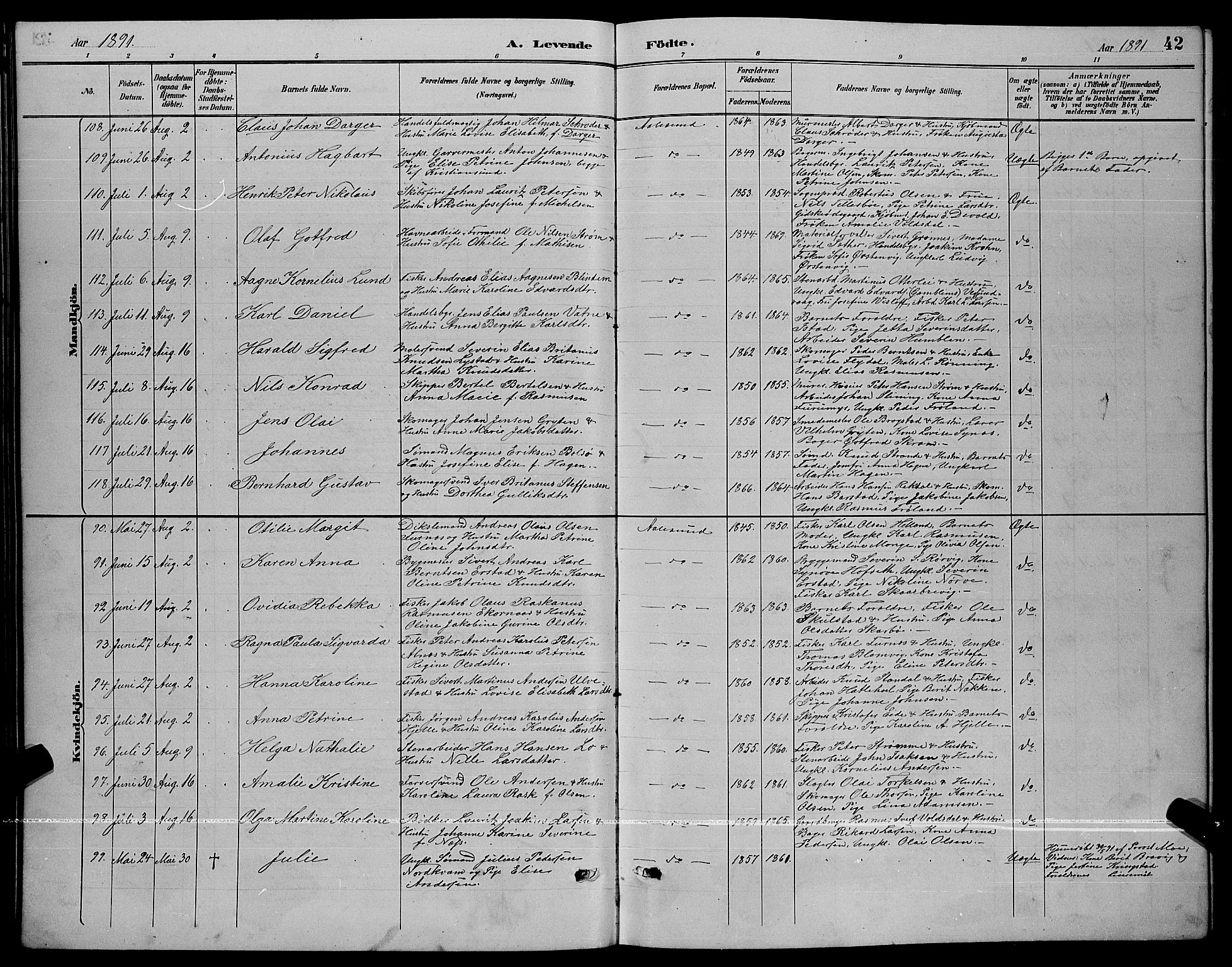 Ministerialprotokoller, klokkerbøker og fødselsregistre - Møre og Romsdal, SAT/A-1454/529/L0467: Klokkerbok nr. 529C04, 1889-1897, s. 42