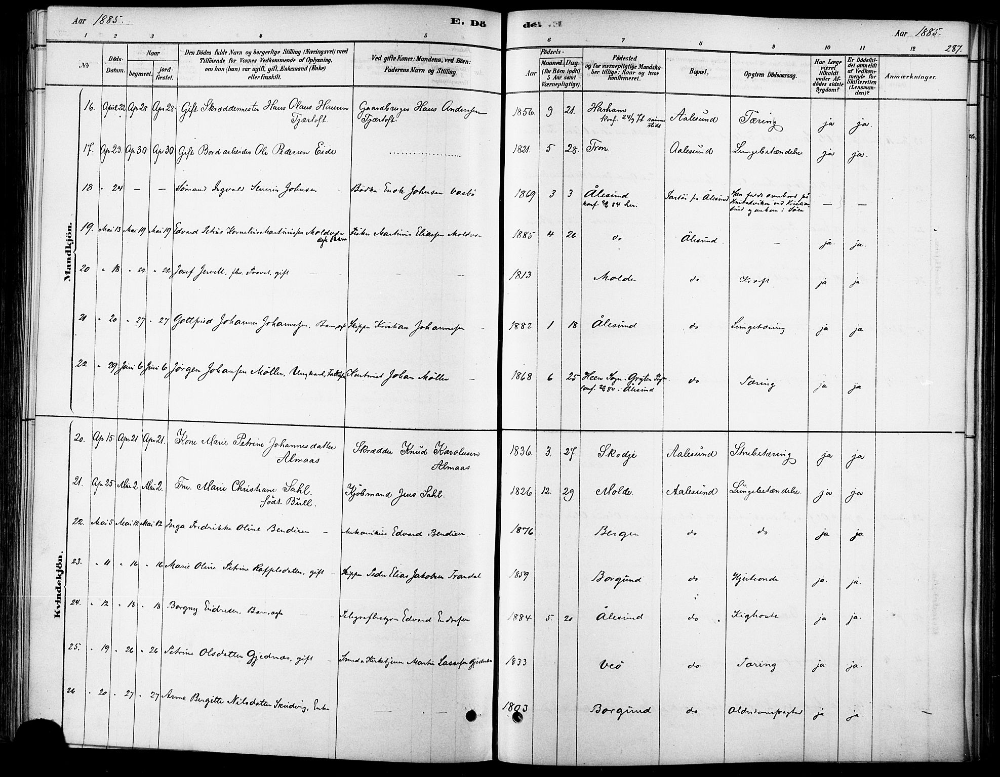 Ministerialprotokoller, klokkerbøker og fødselsregistre - Møre og Romsdal, AV/SAT-A-1454/529/L0454: Ministerialbok nr. 529A04, 1878-1885, s. 287