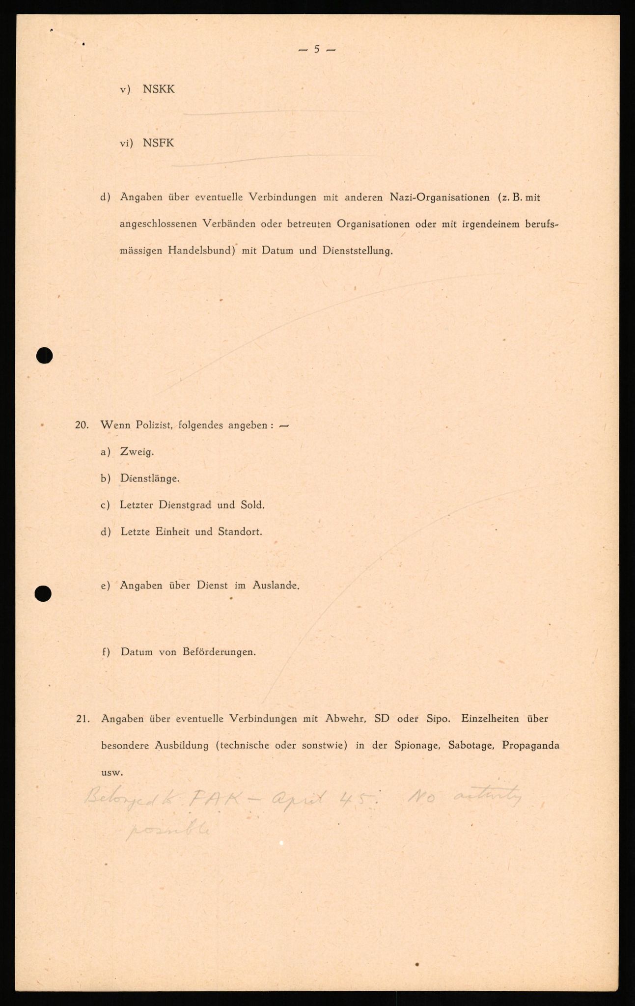 Forsvaret, Forsvarets overkommando II, AV/RA-RAFA-3915/D/Db/L0025: CI Questionaires. Tyske okkupasjonsstyrker i Norge. Tyskere., 1945-1946, s. 53