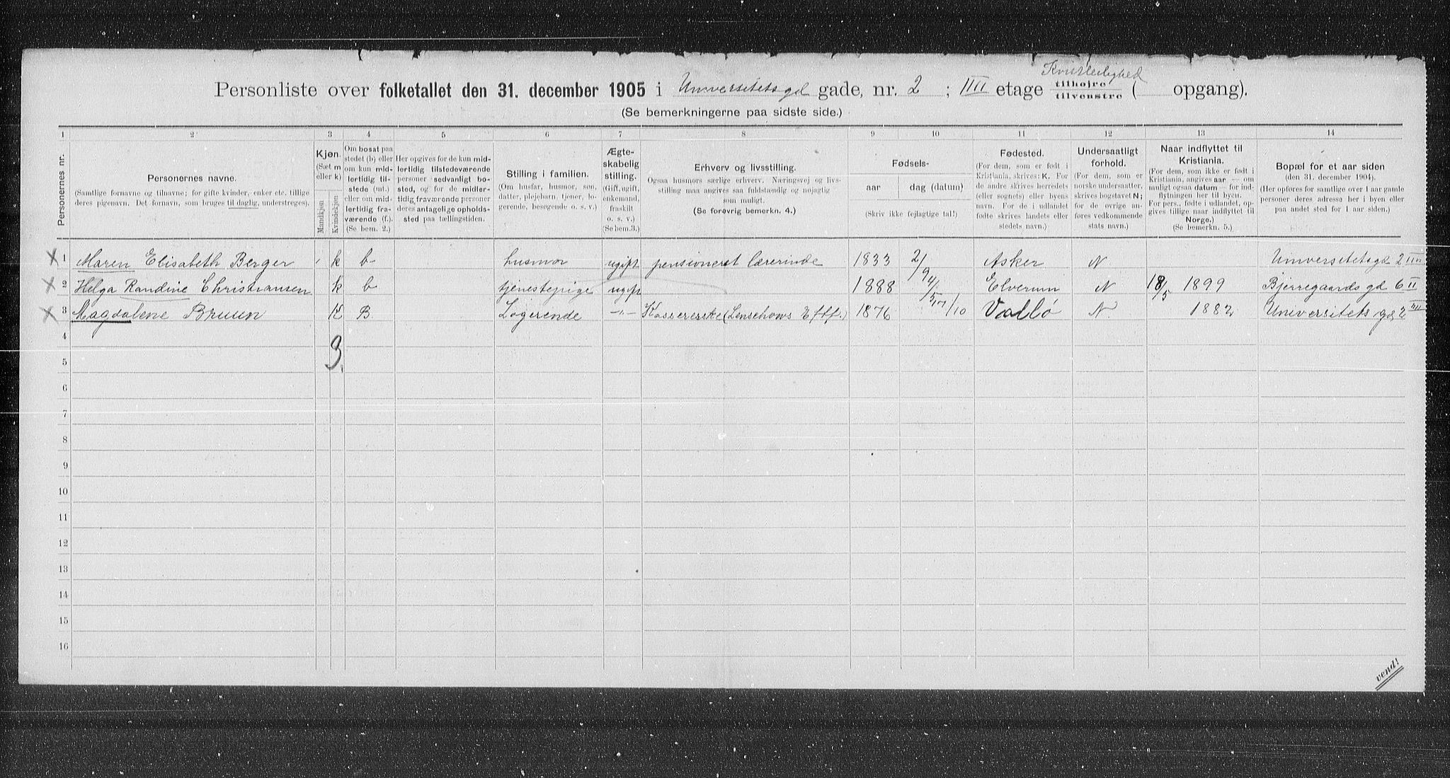 OBA, Kommunal folketelling 31.12.1905 for Kristiania kjøpstad, 1905, s. 62978