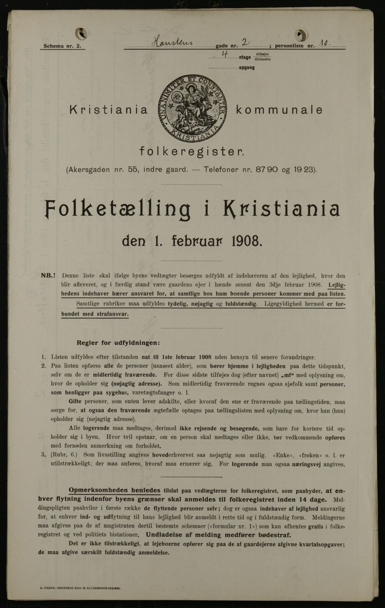 OBA, Kommunal folketelling 1.2.1908 for Kristiania kjøpstad, 1908, s. 31337