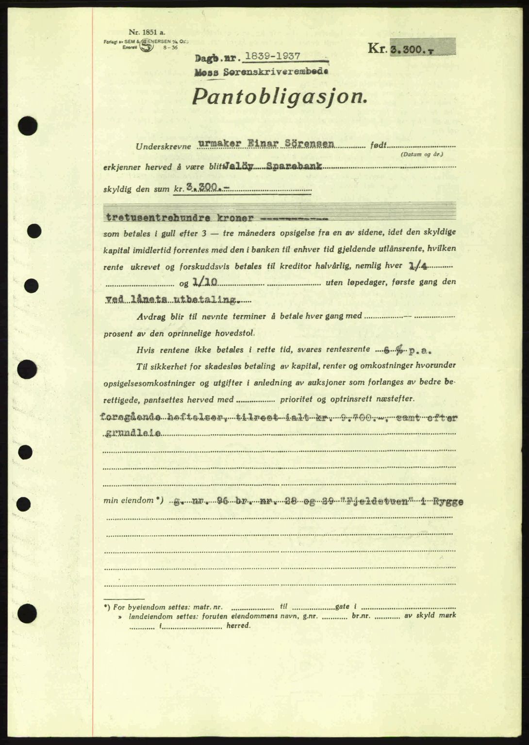 Moss sorenskriveri, SAO/A-10168: Pantebok nr. B4, 1937-1938, Dagboknr: 1839/1937