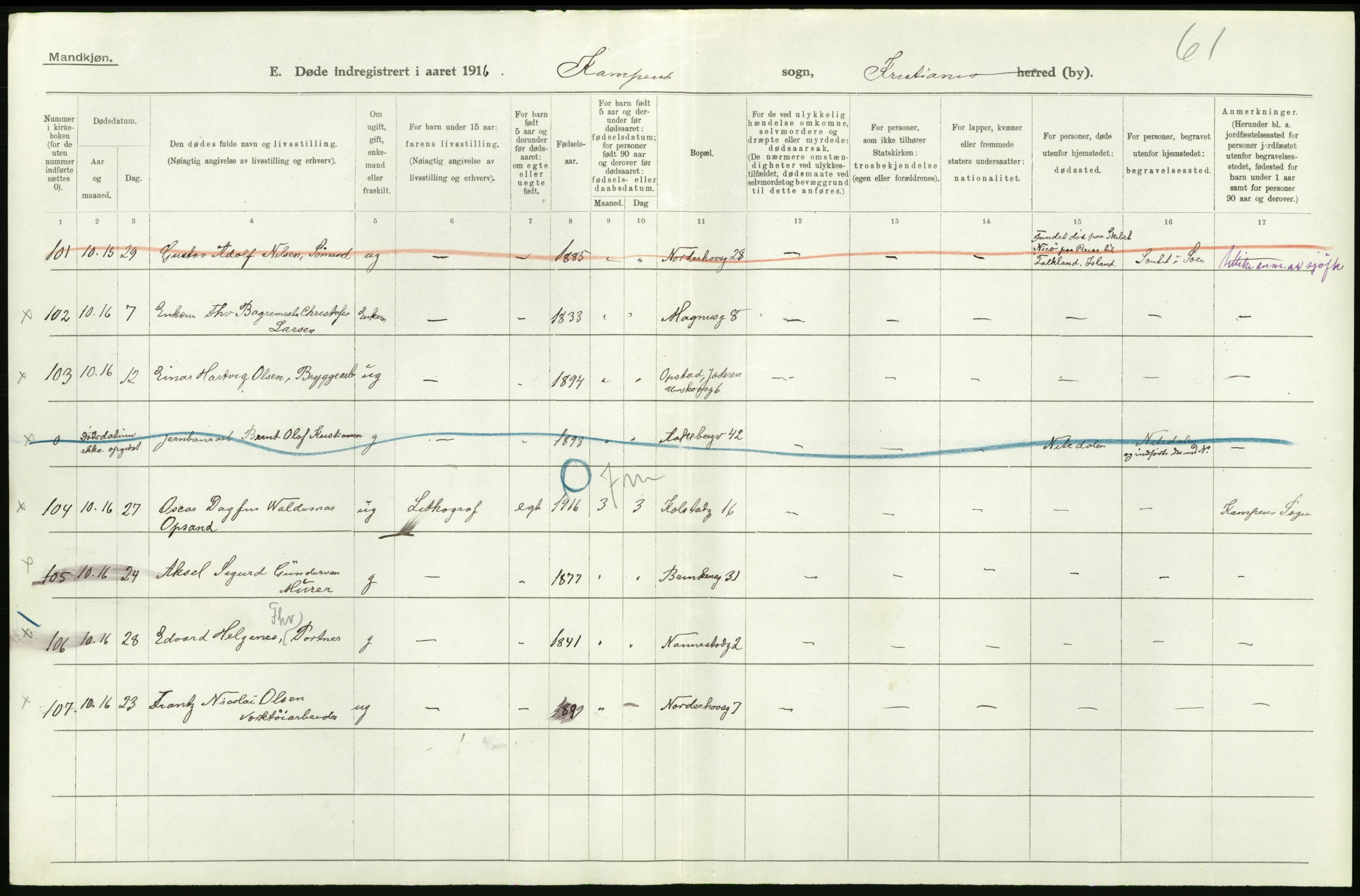 Statistisk sentralbyrå, Sosiodemografiske emner, Befolkning, AV/RA-S-2228/D/Df/Dfb/Dfbf/L0009: Kristiania: Døde., 1916, s. 184