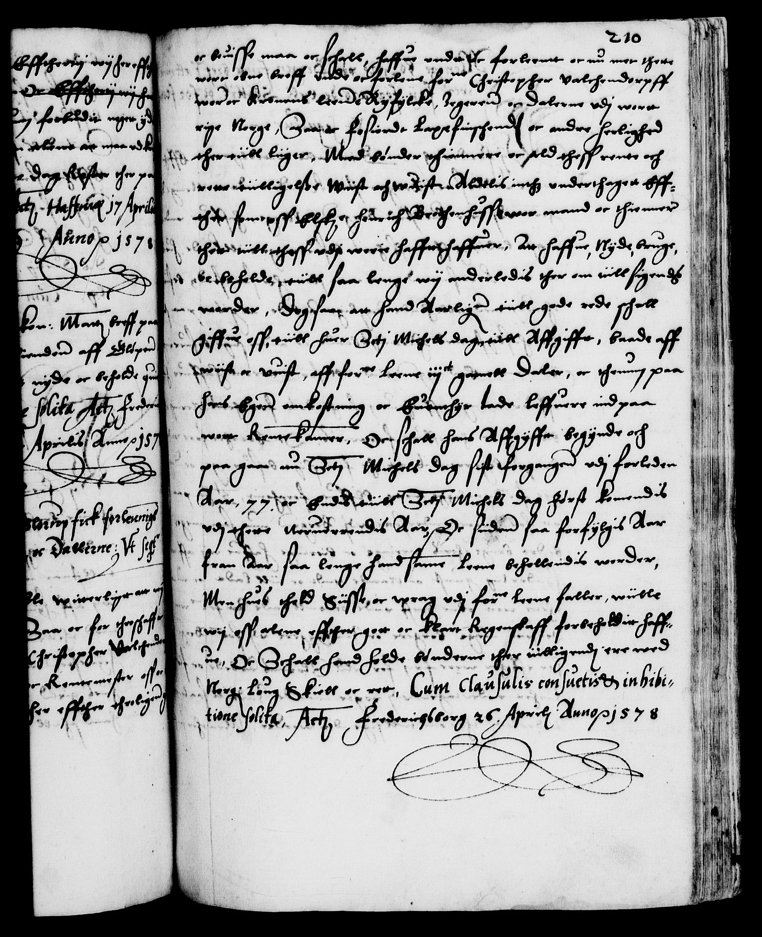 Danske Kanselli 1572-1799, AV/RA-EA-3023/F/Fc/Fca/Fcaa/L0001: Norske registre (mikrofilm), 1572-1588, s. 210a