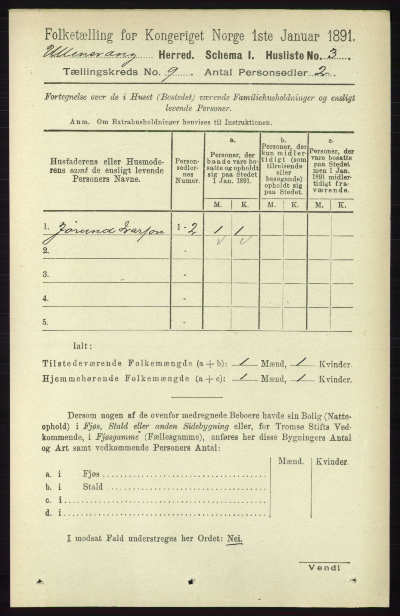 RA, Folketelling 1891 for 1230 Ullensvang herred, 1891, s. 3073
