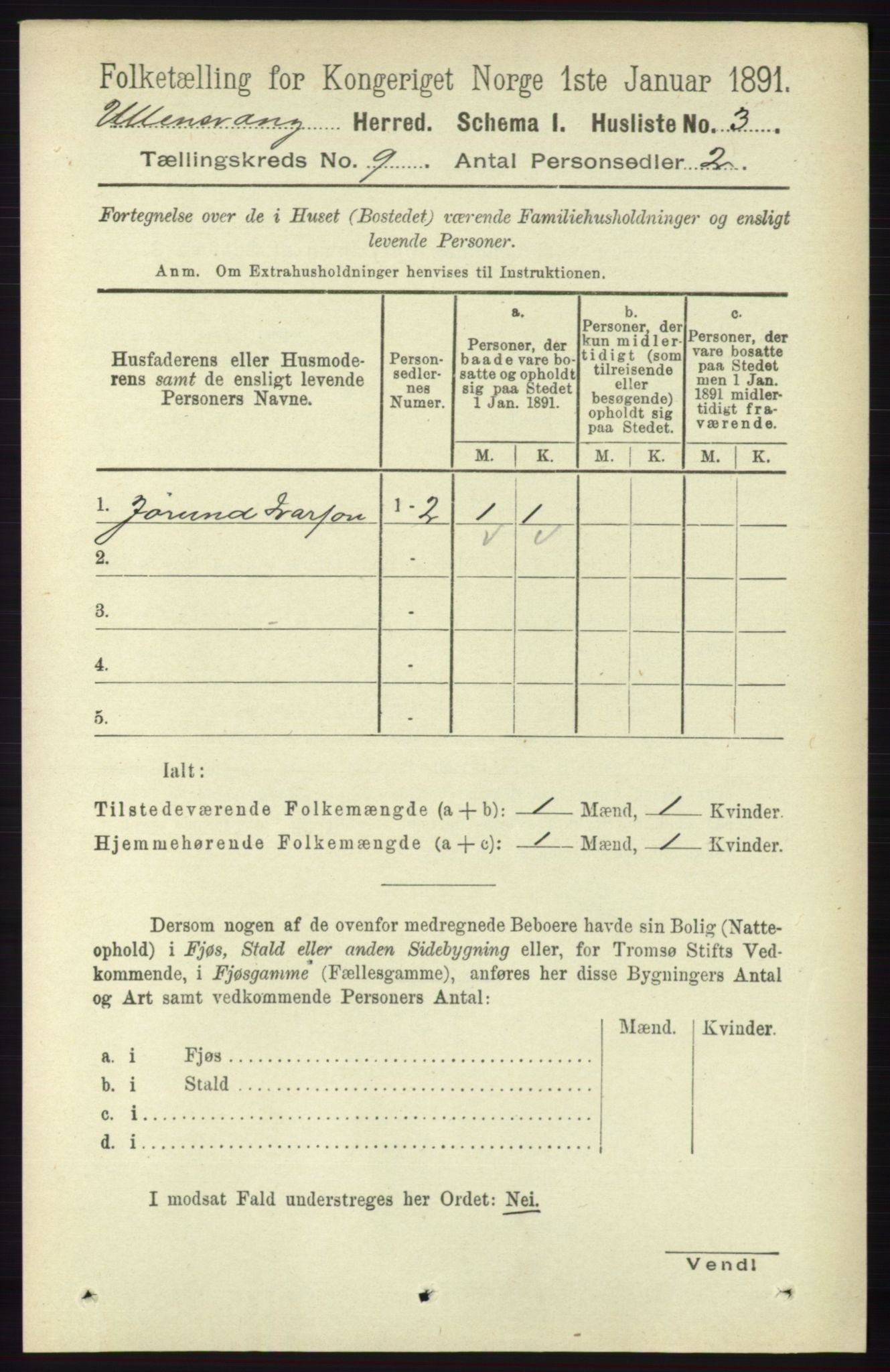 RA, Folketelling 1891 for 1230 Ullensvang herred, 1891, s. 3073