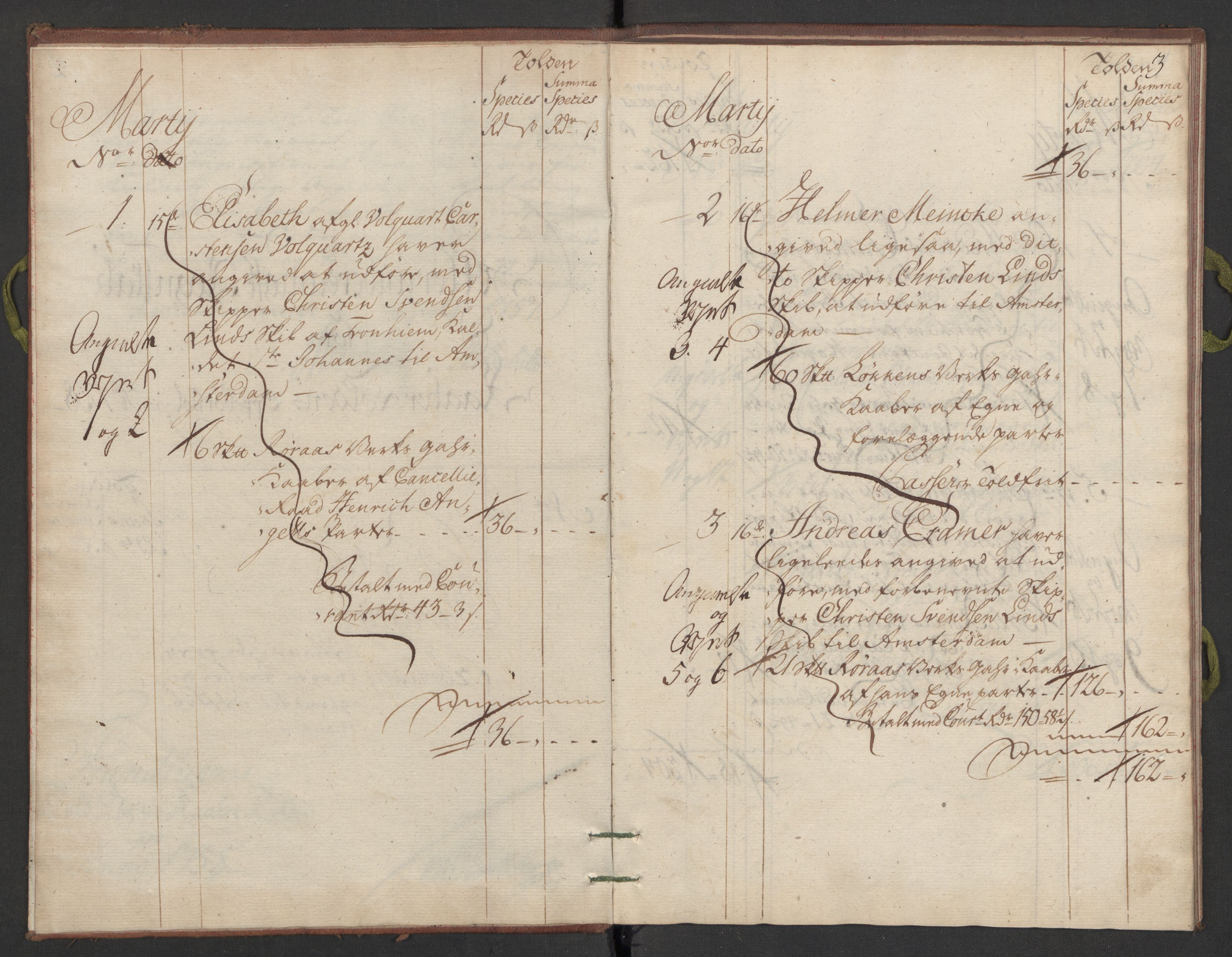Generaltollkammeret, tollregnskaper, AV/RA-EA-5490/R34/L0008/0001: Koppertollregnskaper Trondheim B / Tollbok for koppertollen, 1758