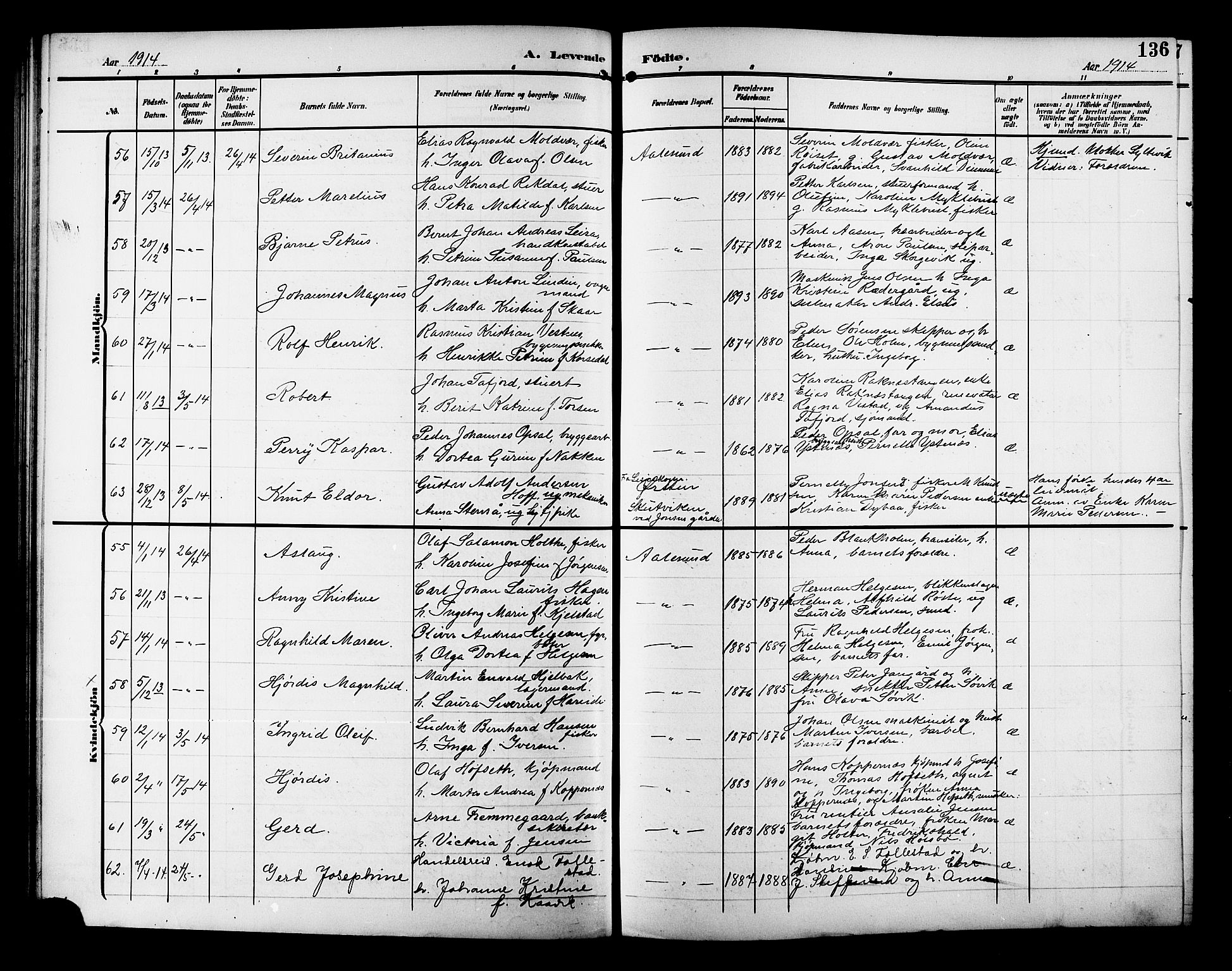 Ministerialprotokoller, klokkerbøker og fødselsregistre - Møre og Romsdal, AV/SAT-A-1454/529/L0471: Klokkerbok nr. 529C08, 1909-1921, s. 136