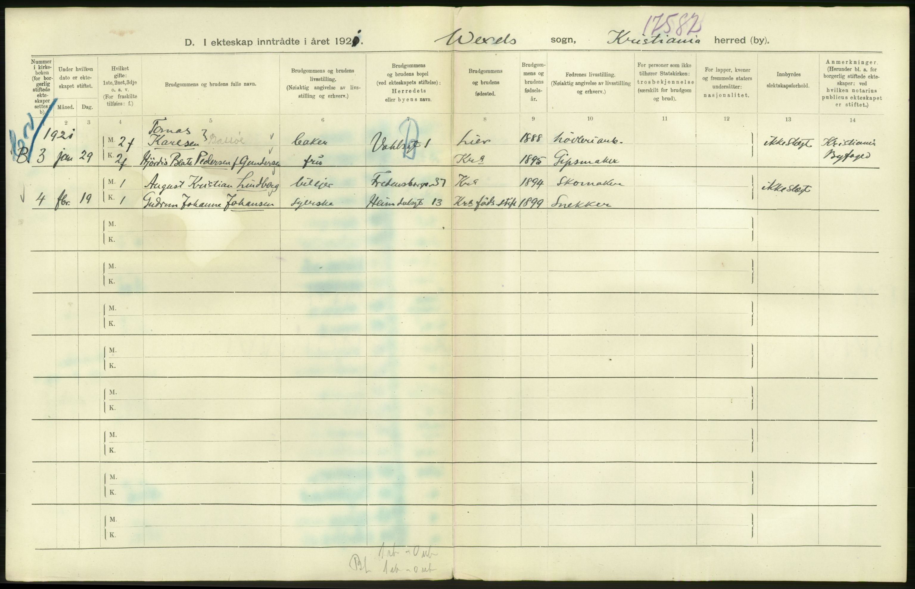 Statistisk sentralbyrå, Sosiodemografiske emner, Befolkning, RA/S-2228/D/Df/Dfc/Dfca/L0011: Kristiania: Gifte, 1921, s. 612