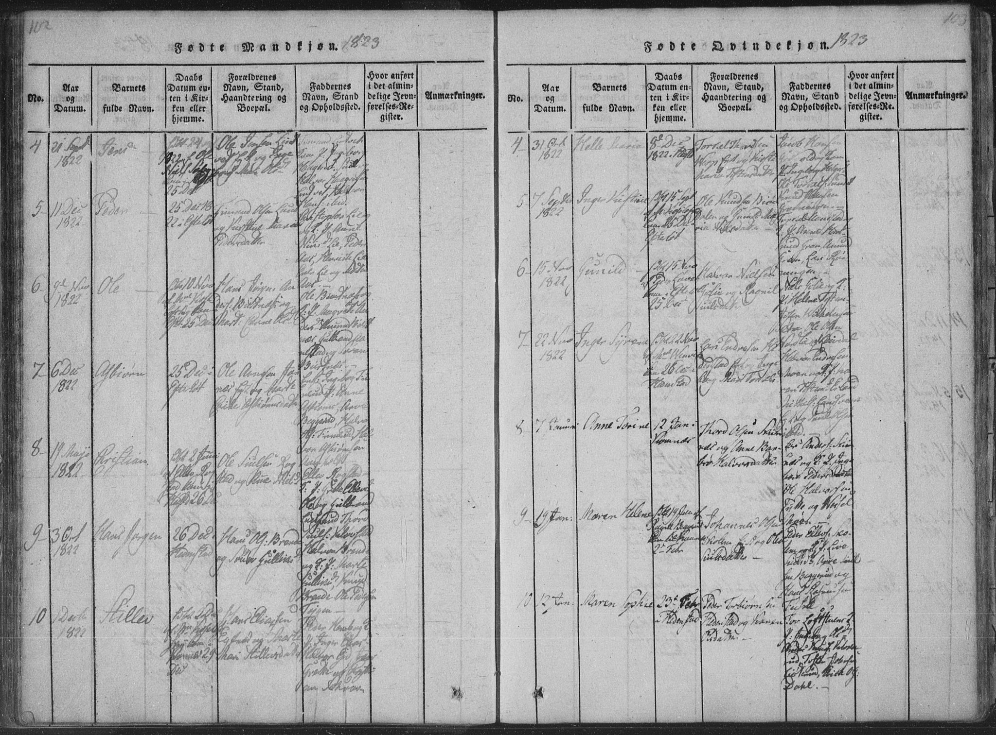 Sandsvær kirkebøker, SAKO/A-244/F/Fa/L0004: Ministerialbok nr. I 4, 1817-1839, s. 102-103