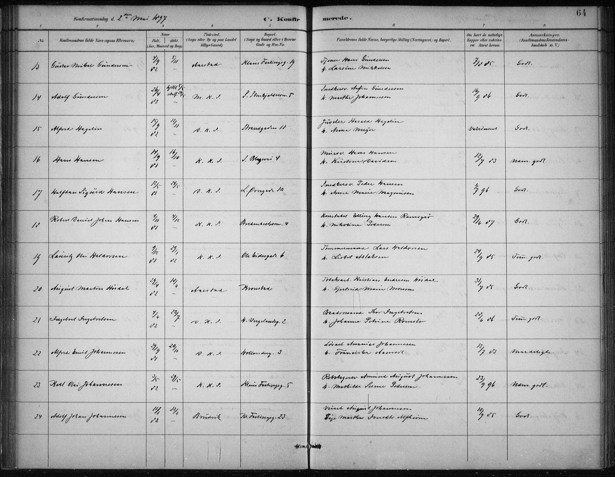 Korskirken sokneprestembete, SAB/A-76101/H/Hab: Klokkerbok nr. C 4, 1893-1905, s. 64
