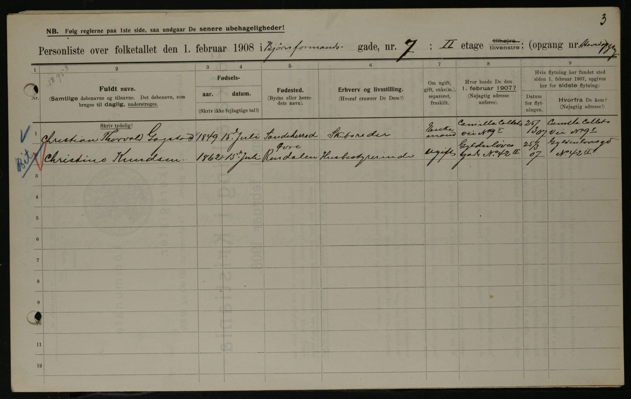 OBA, Kommunal folketelling 1.2.1908 for Kristiania kjøpstad, 1908, s. 6474