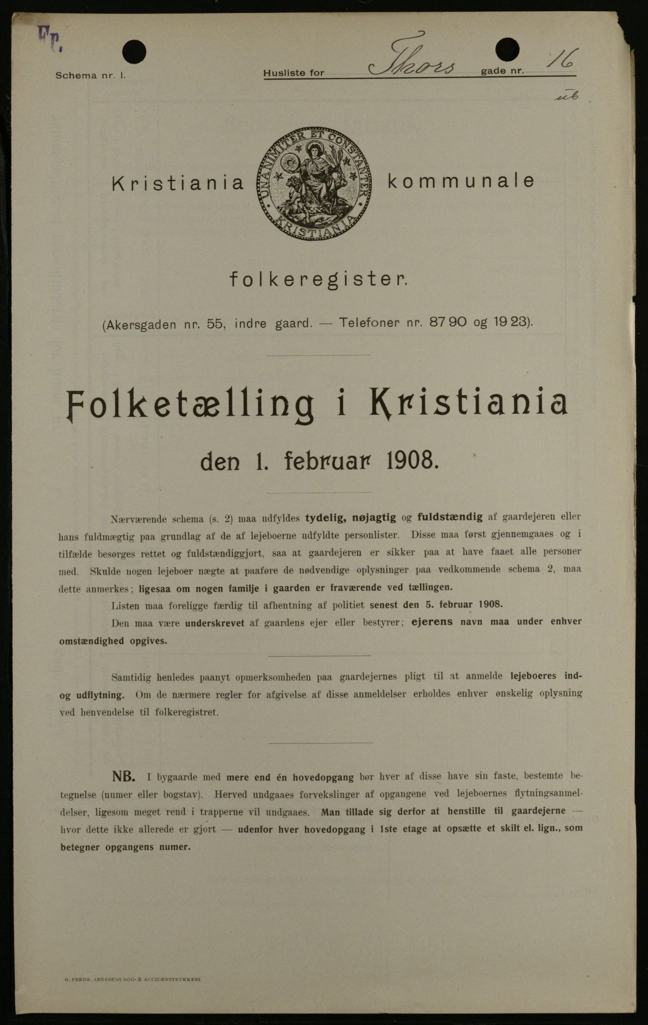 OBA, Kommunal folketelling 1.2.1908 for Kristiania kjøpstad, 1908, s. 102946