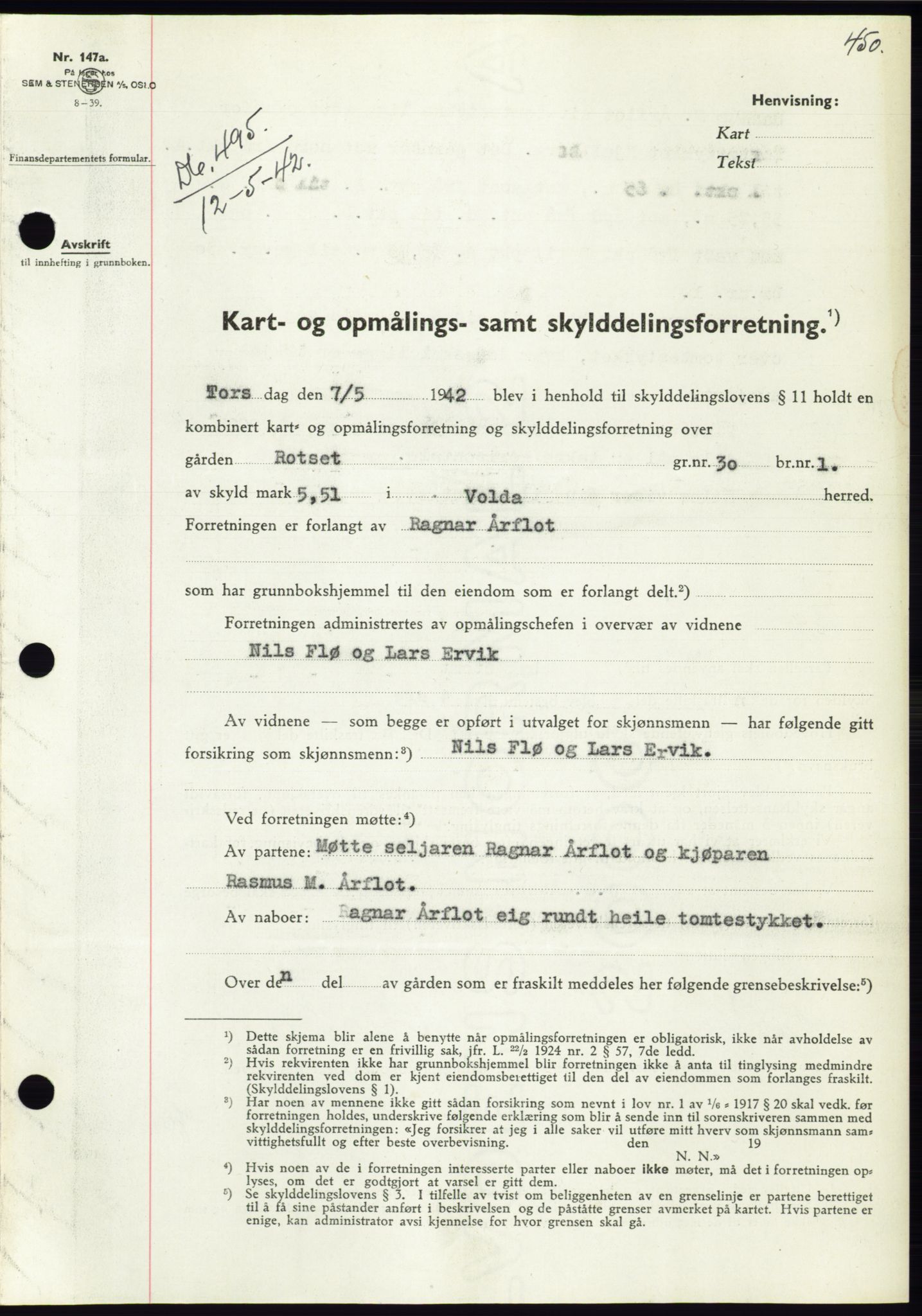Søre Sunnmøre sorenskriveri, SAT/A-4122/1/2/2C/L0073: Pantebok nr. 67, 1941-1942, Dagboknr: 495/1942