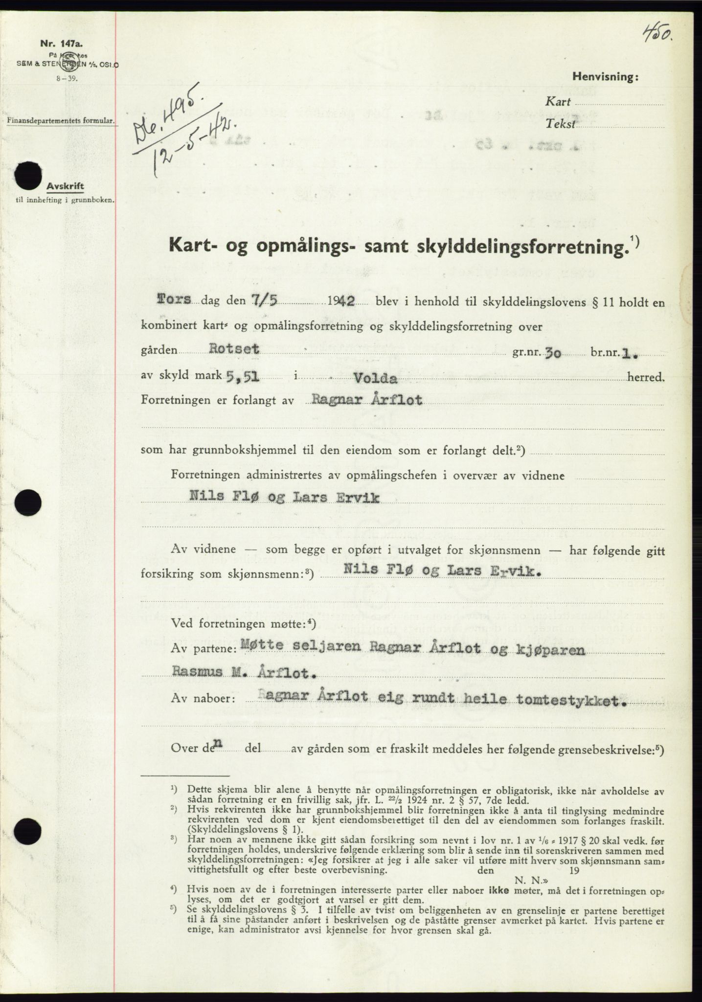 Søre Sunnmøre sorenskriveri, AV/SAT-A-4122/1/2/2C/L0073: Pantebok nr. 67, 1941-1942, Dagboknr: 495/1942