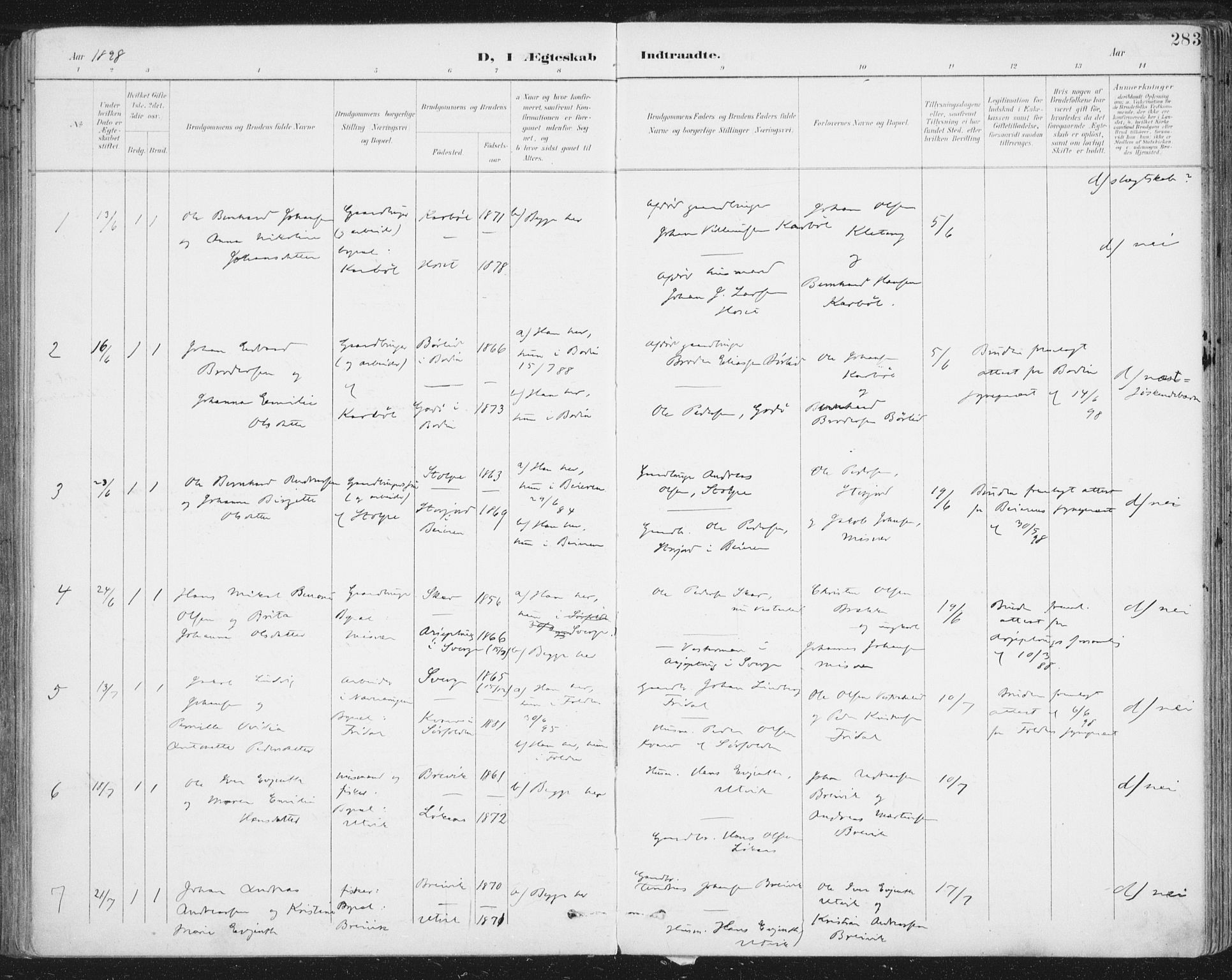 Ministerialprotokoller, klokkerbøker og fødselsregistre - Nordland, SAT/A-1459/852/L0741: Ministerialbok nr. 852A11, 1894-1917, s. 283