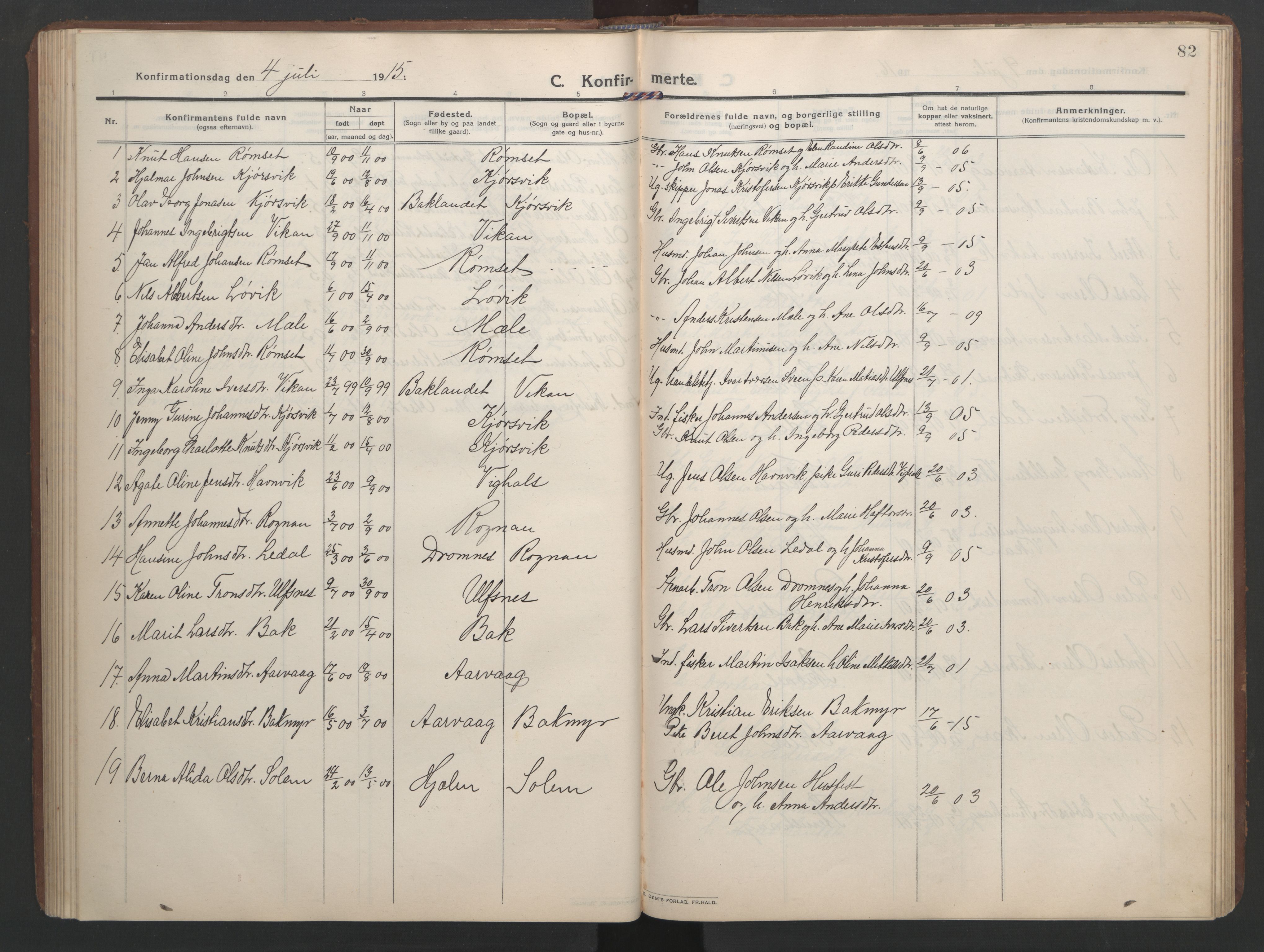 Ministerialprotokoller, klokkerbøker og fødselsregistre - Møre og Romsdal, AV/SAT-A-1454/579/L0919: Klokkerbok nr. 579C01, 1909-1957, s. 82