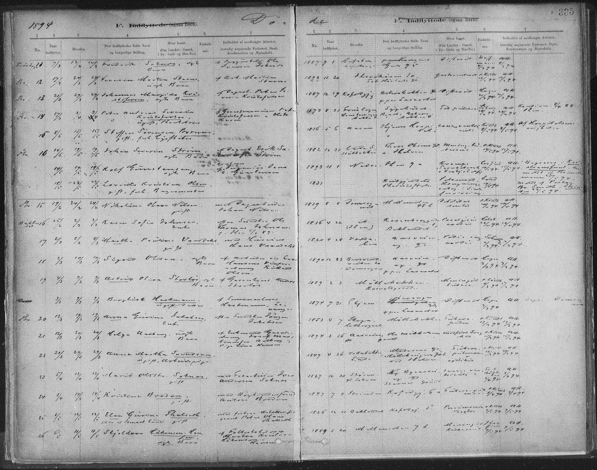 Ministerialprotokoller, klokkerbøker og fødselsregistre - Sør-Trøndelag, SAT/A-1456/603/L0163: Ministerialbok nr. 603A02, 1879-1895, s. 335