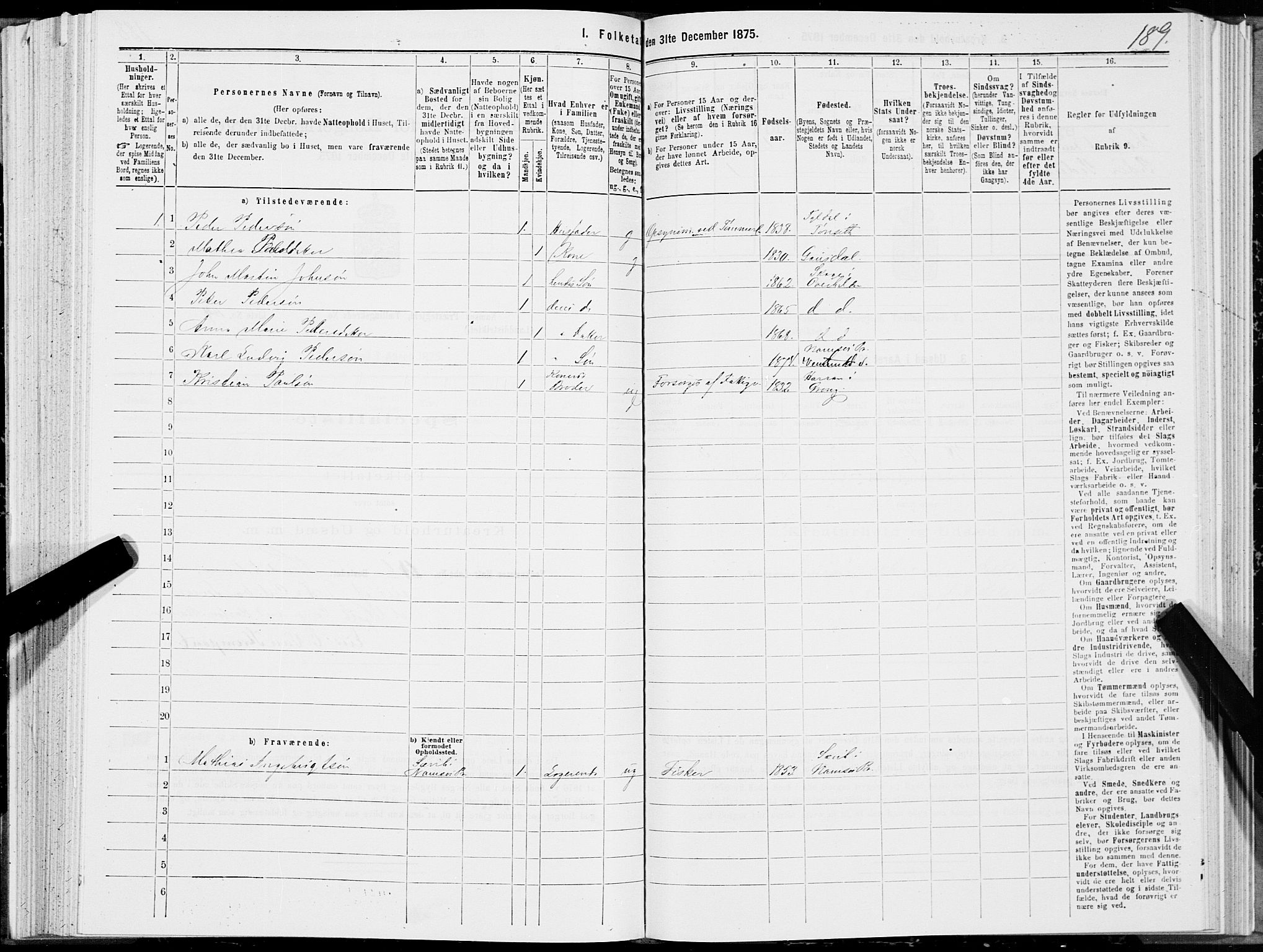 SAT, Folketelling 1875 for 1745L Namsos prestegjeld, Vemundvik sokn og Sævik sokn, 1875, s. 2189