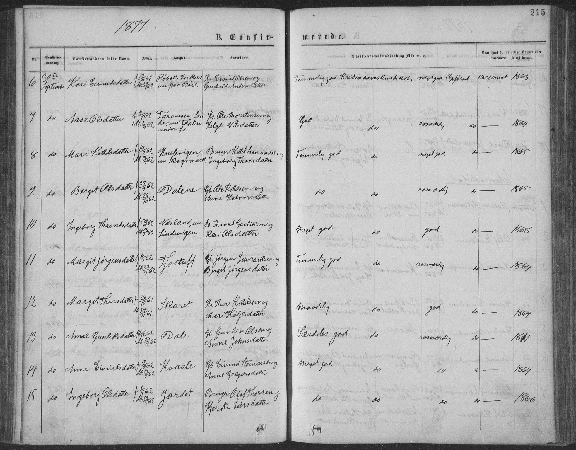 Seljord kirkebøker, AV/SAKO-A-20/F/Fa/L0014: Ministerialbok nr. I 14, 1877-1886, s. 215