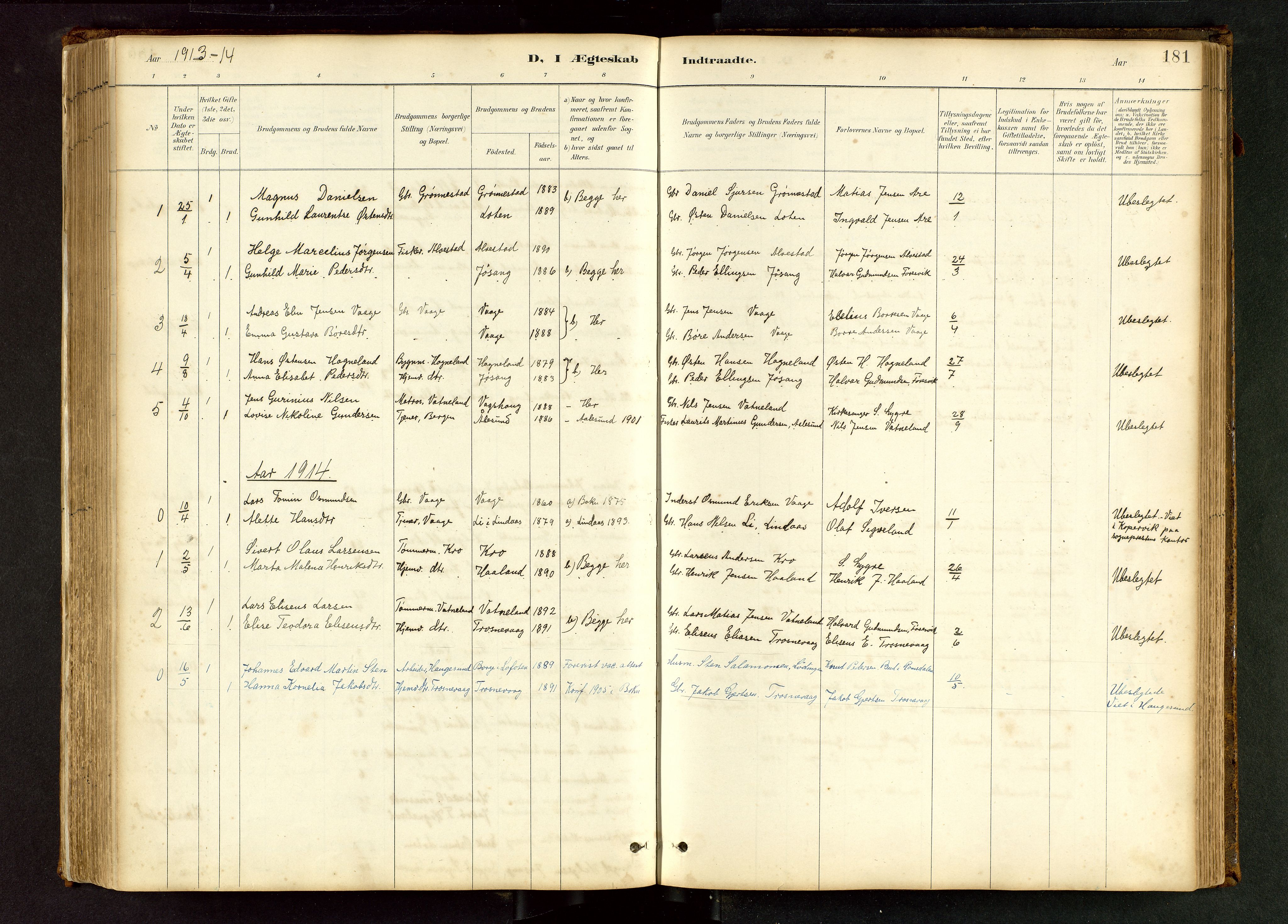 Tysvær sokneprestkontor, AV/SAST-A -101864/H/Ha/Hab/L0005: Klokkerbok nr. B 5, 1887-1947, s. 181