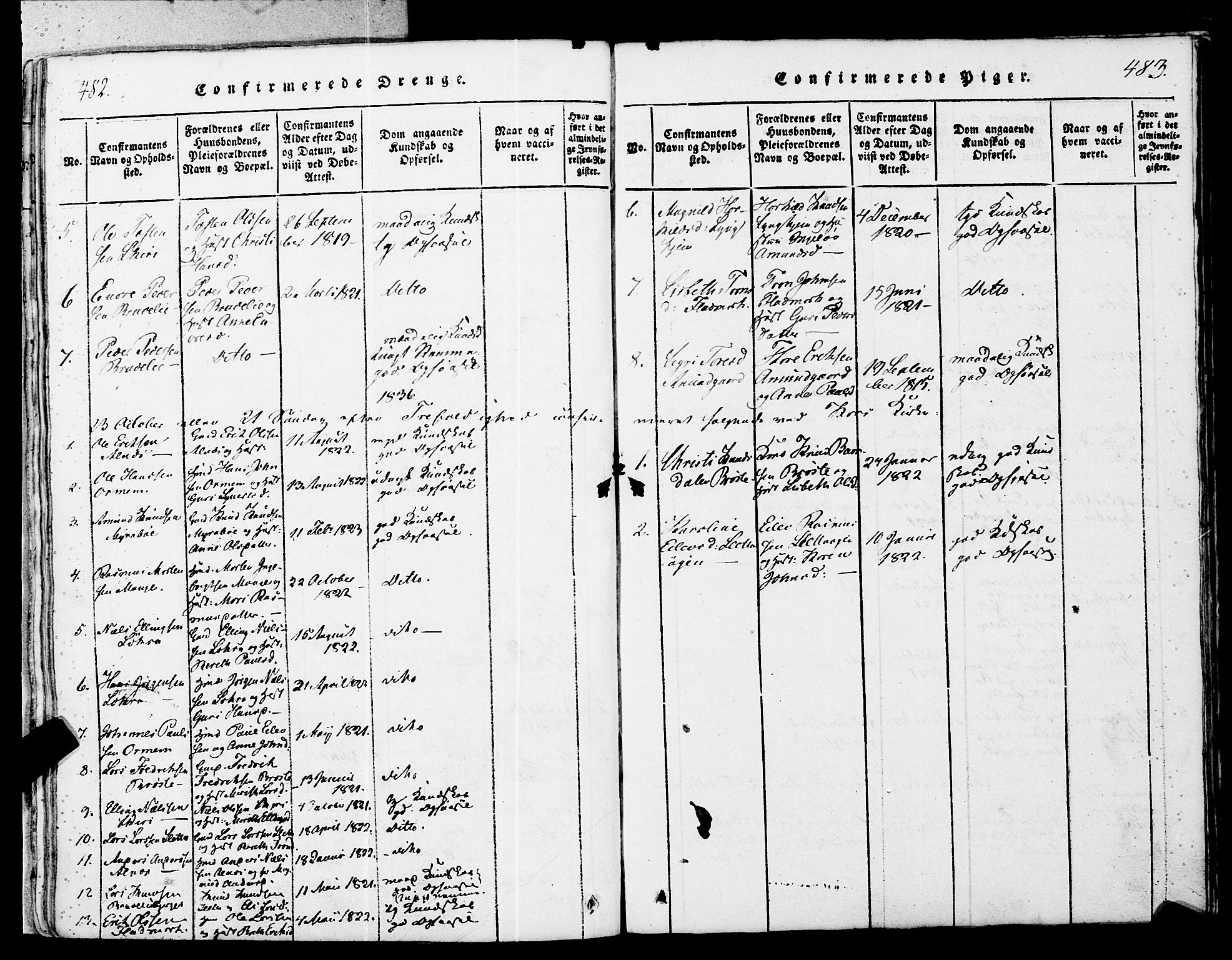 Ministerialprotokoller, klokkerbøker og fødselsregistre - Møre og Romsdal, AV/SAT-A-1454/546/L0593: Ministerialbok nr. 546A01, 1818-1853, s. 482-483