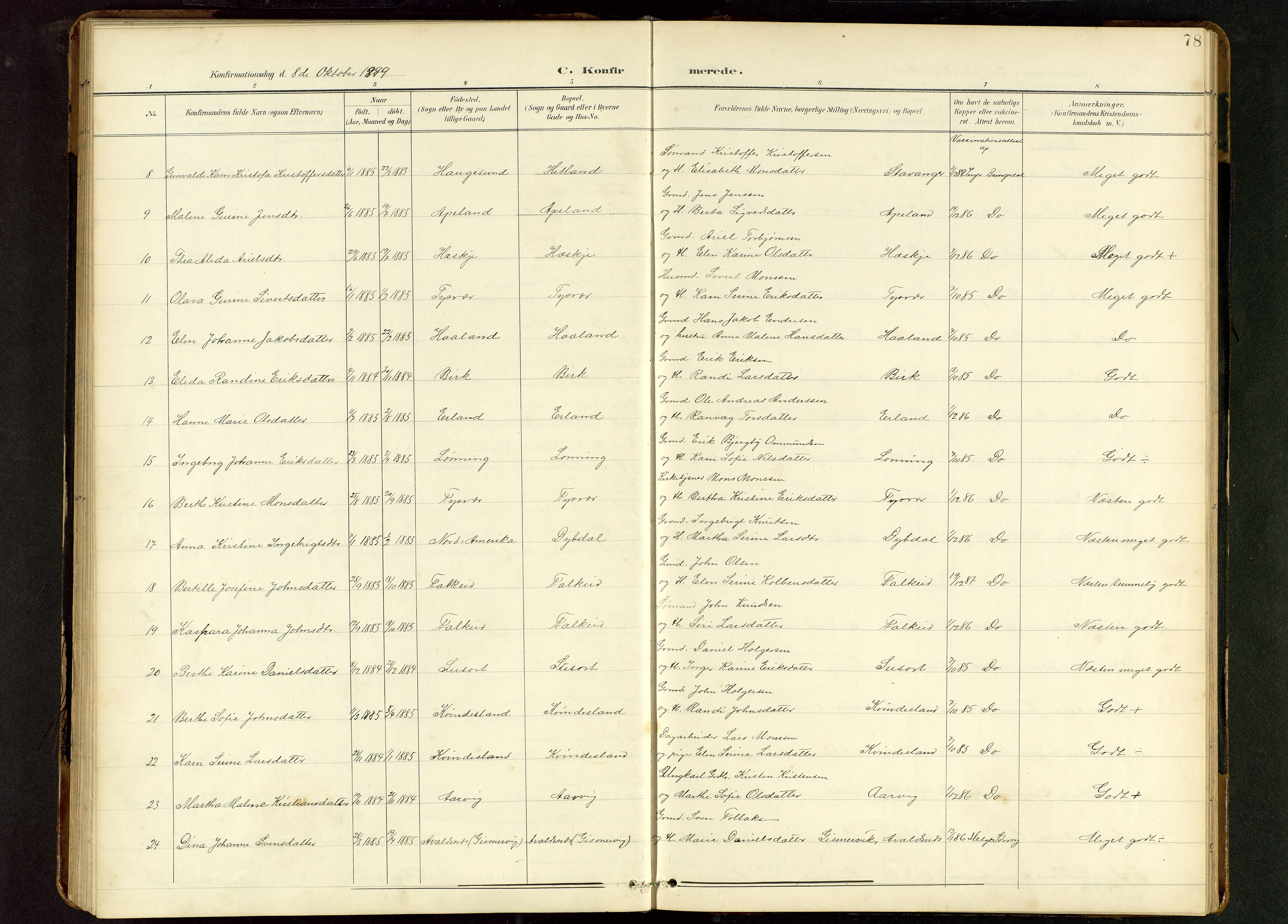 Tysvær sokneprestkontor, AV/SAST-A -101864/H/Ha/Hab/L0010: Klokkerbok nr. B 10, 1897-1912, s. 78