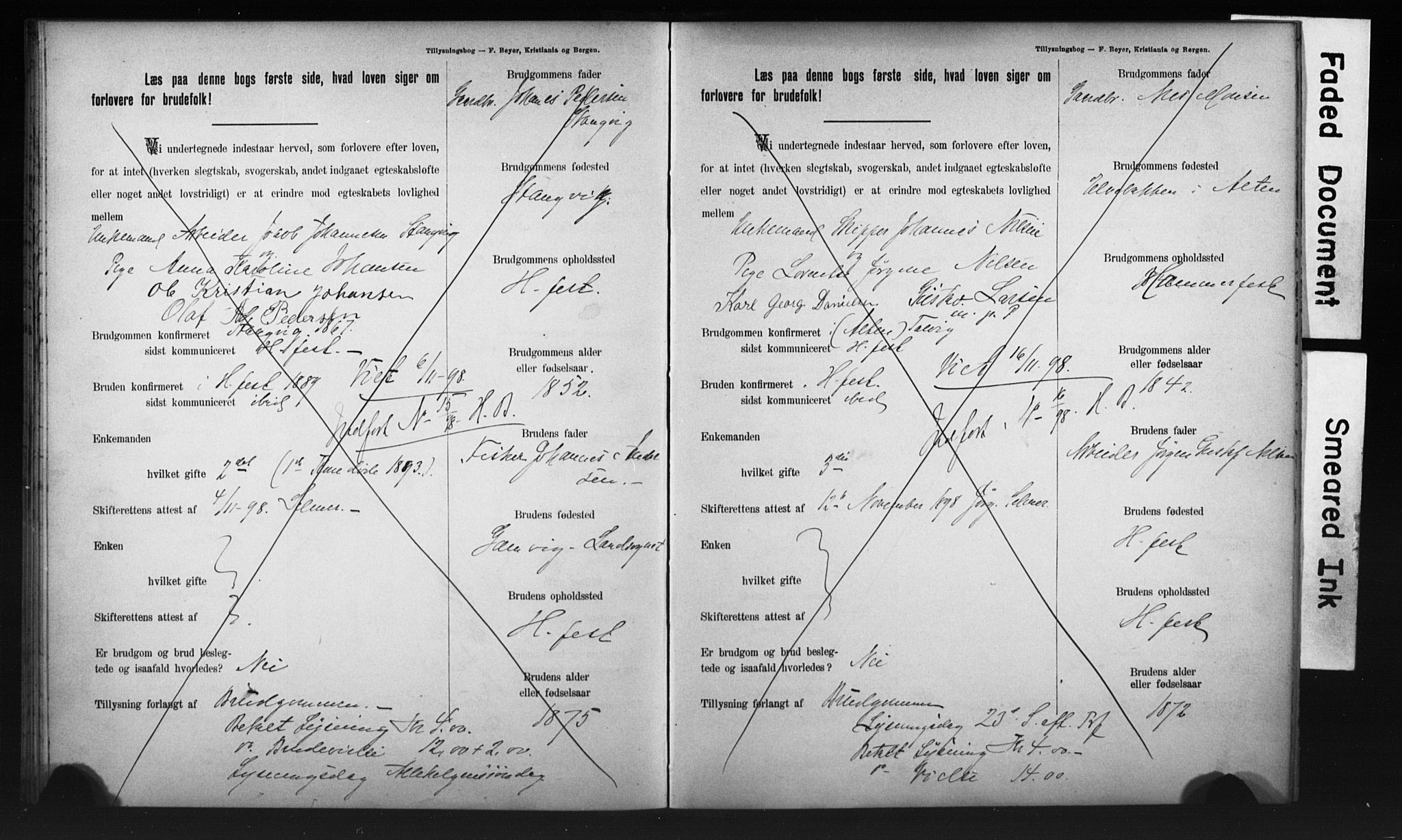 Hammerfest sokneprestkontor, AV/SATØ-S-1347/I/Ib/L0070/0004: Lysningsprotokoll nr. 70.4, 1896-1899