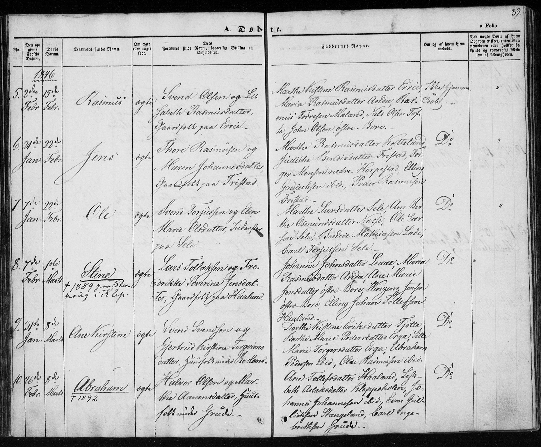 Klepp sokneprestkontor, AV/SAST-A-101803/001/3/30BA/L0004: Ministerialbok nr. A 4, 1842-1852, s. 39