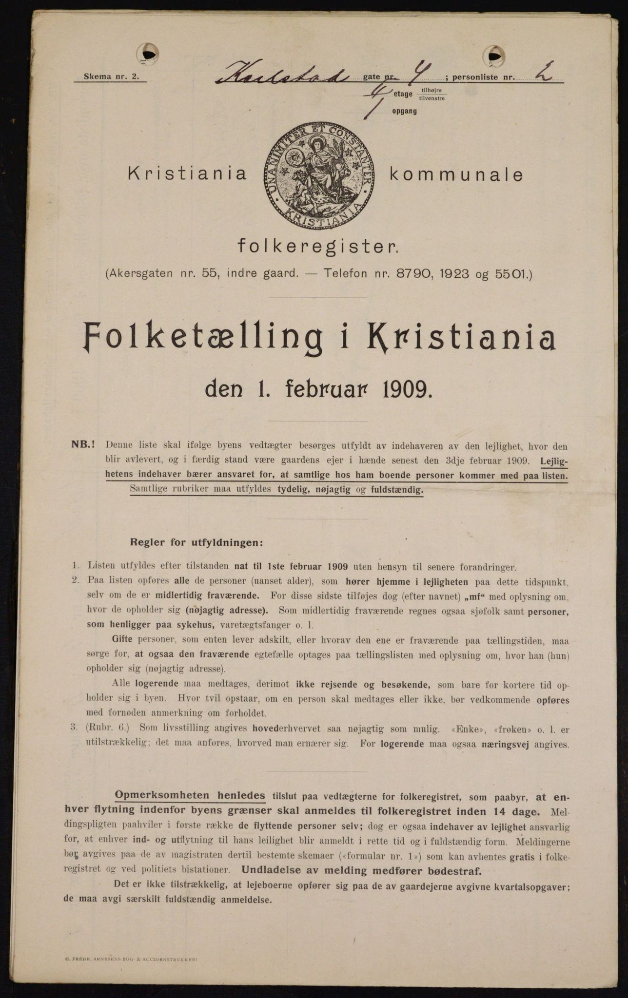 OBA, Kommunal folketelling 1.2.1909 for Kristiania kjøpstad, 1909, s. 44665