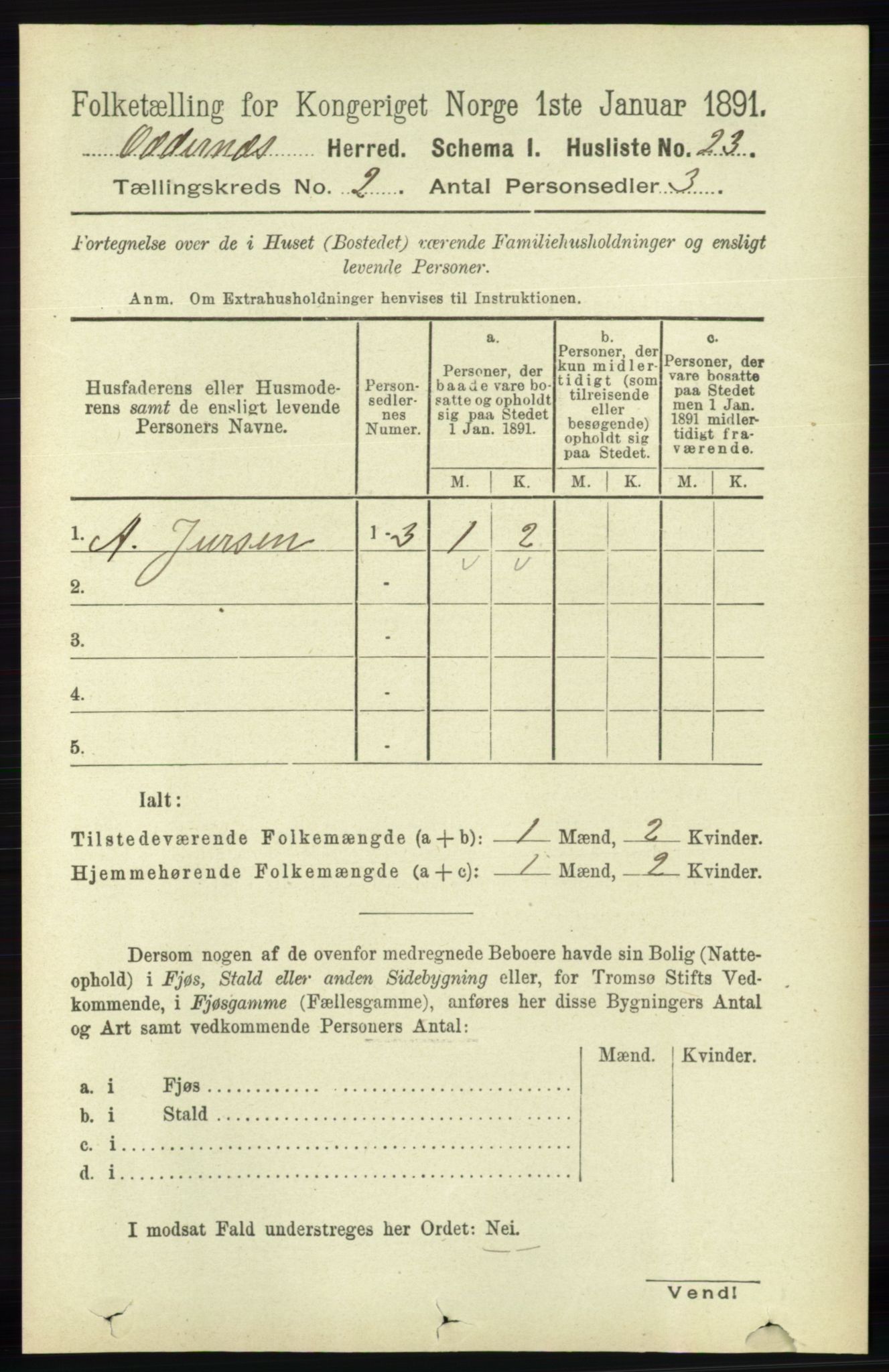 RA, Folketelling 1891 for 1012 Oddernes herred, 1891, s. 545