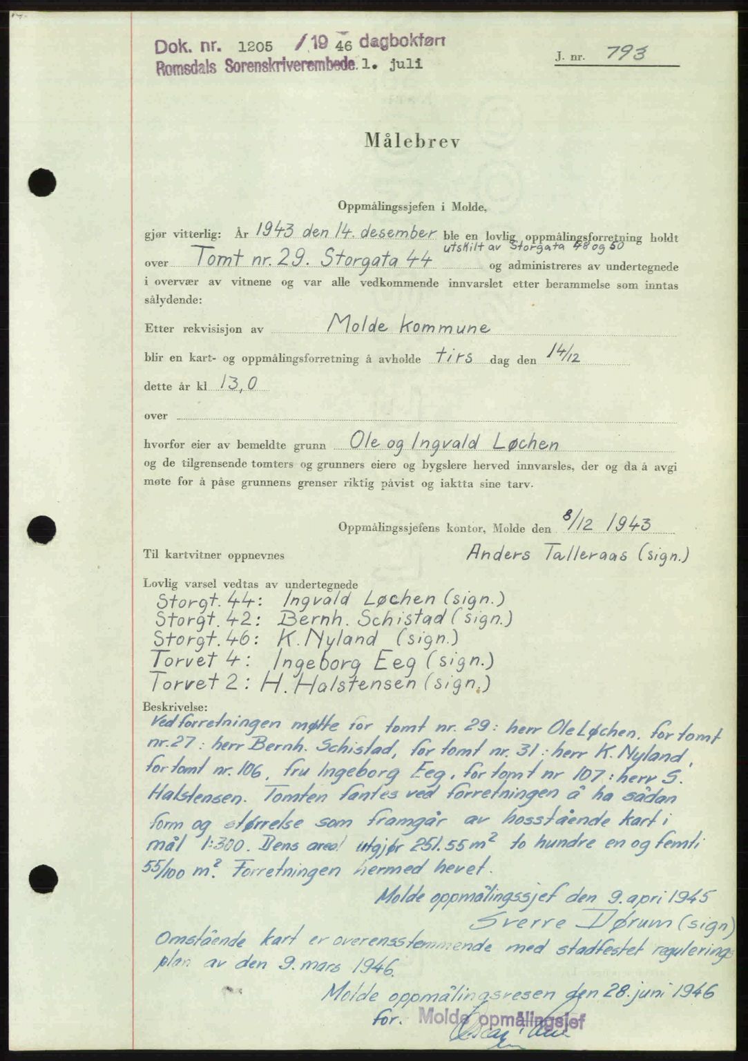 Romsdal sorenskriveri, AV/SAT-A-4149/1/2/2C: Pantebok nr. A20, 1946-1946, Dagboknr: 1205/1946