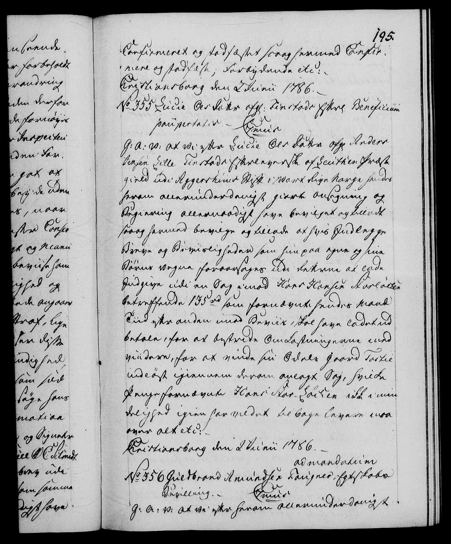 Danske Kanselli 1572-1799, AV/RA-EA-3023/F/Fc/Fca/Fcaa/L0051: Norske registre, 1786-1787, s. 195a