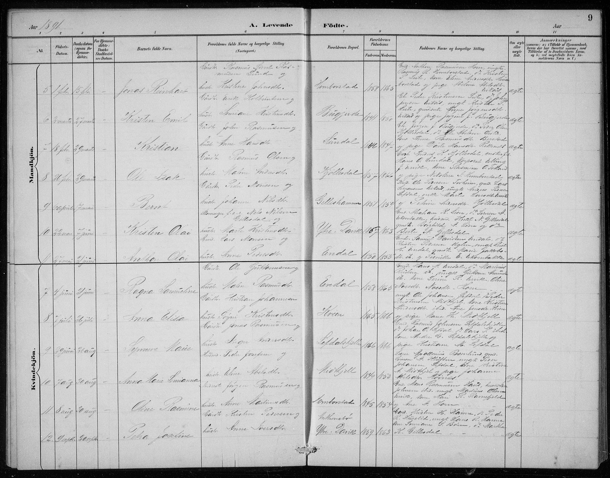Davik sokneprestembete, AV/SAB-A-79701/H/Hab/Haba/L0002: Klokkerbok nr. A 2, 1890-1911, s. 9