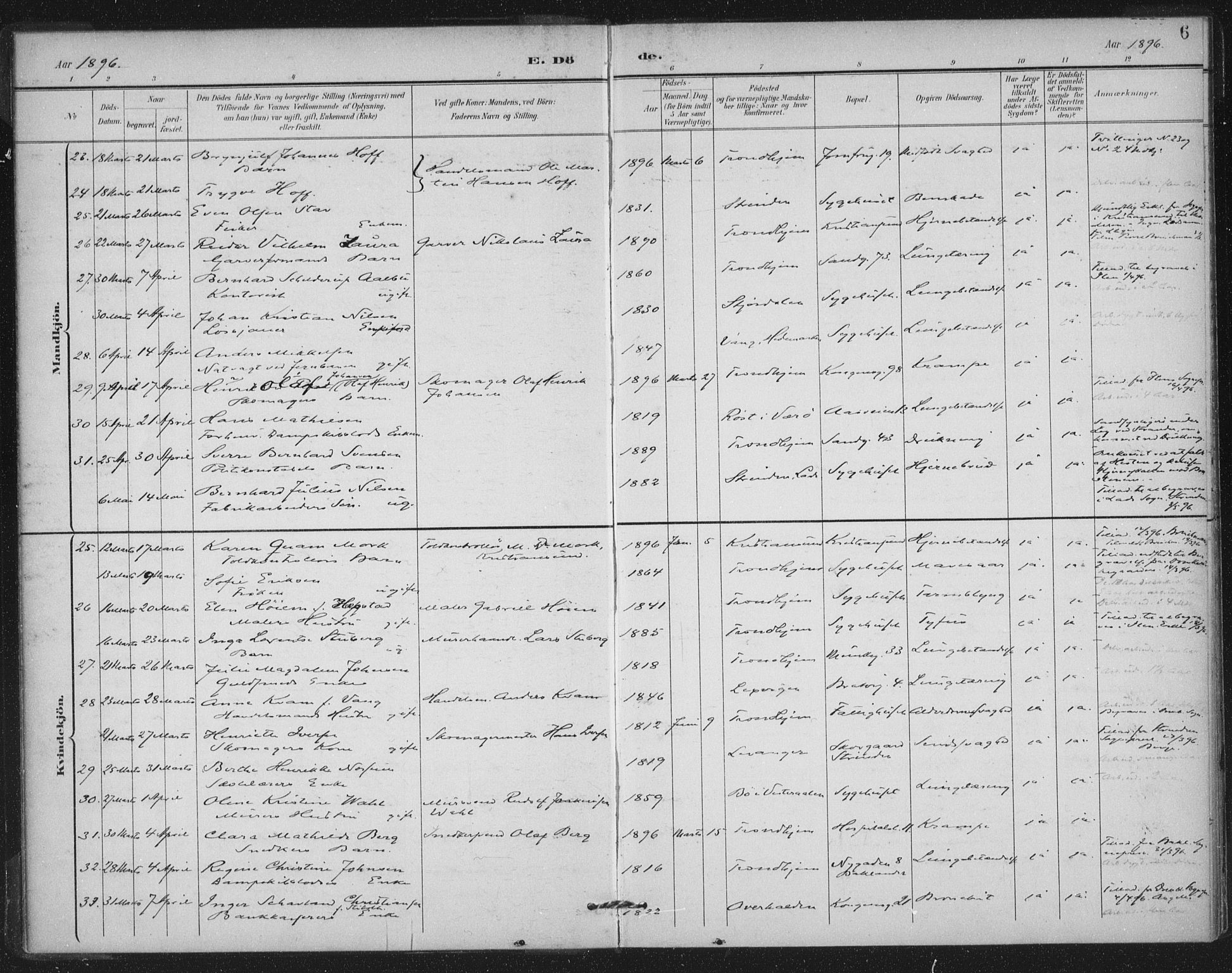Ministerialprotokoller, klokkerbøker og fødselsregistre - Sør-Trøndelag, SAT/A-1456/602/L0123: Ministerialbok nr. 602A21, 1895-1910, s. 6