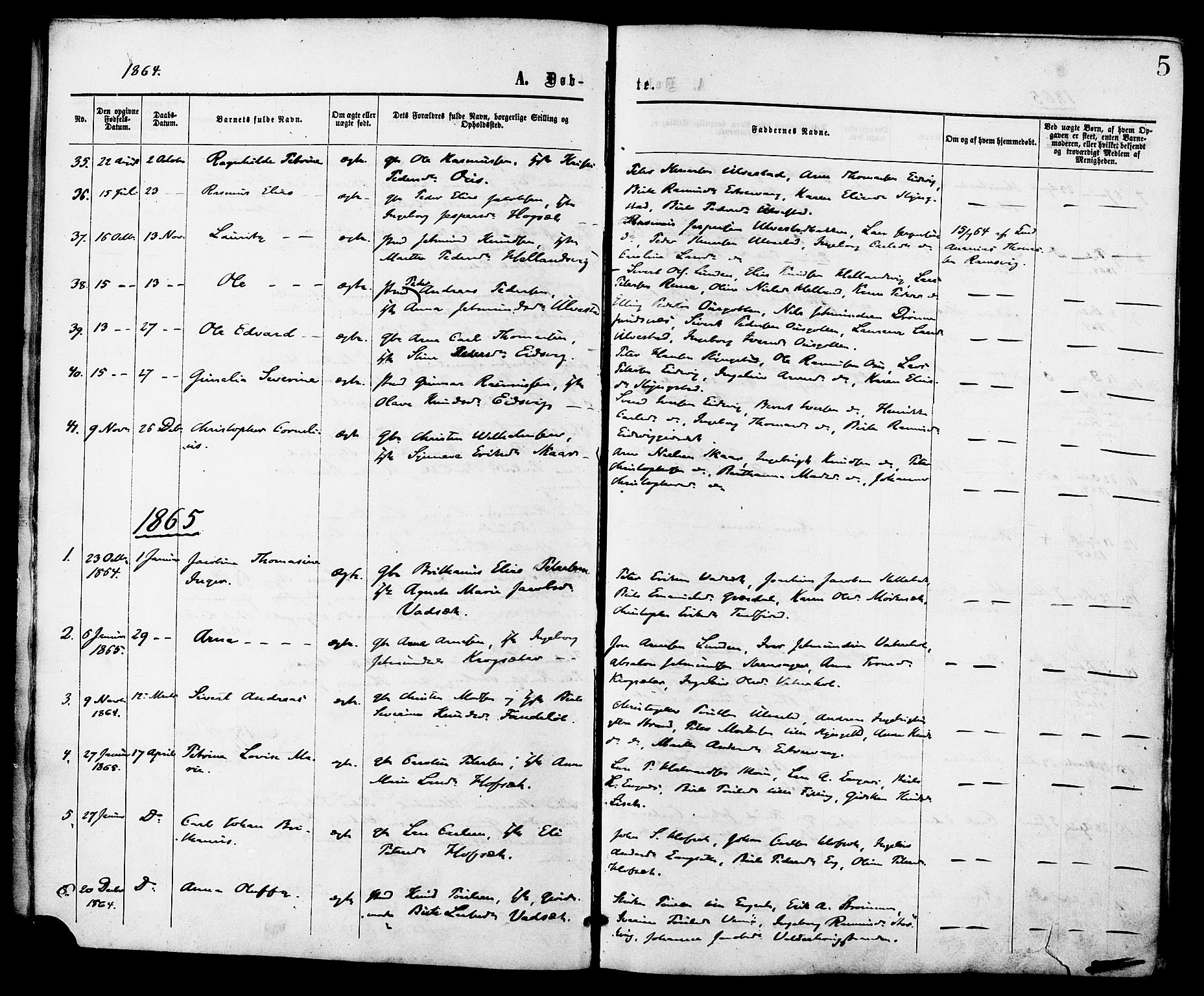 Ministerialprotokoller, klokkerbøker og fødselsregistre - Møre og Romsdal, SAT/A-1454/525/L0373: Ministerialbok nr. 525A03, 1864-1879, s. 5