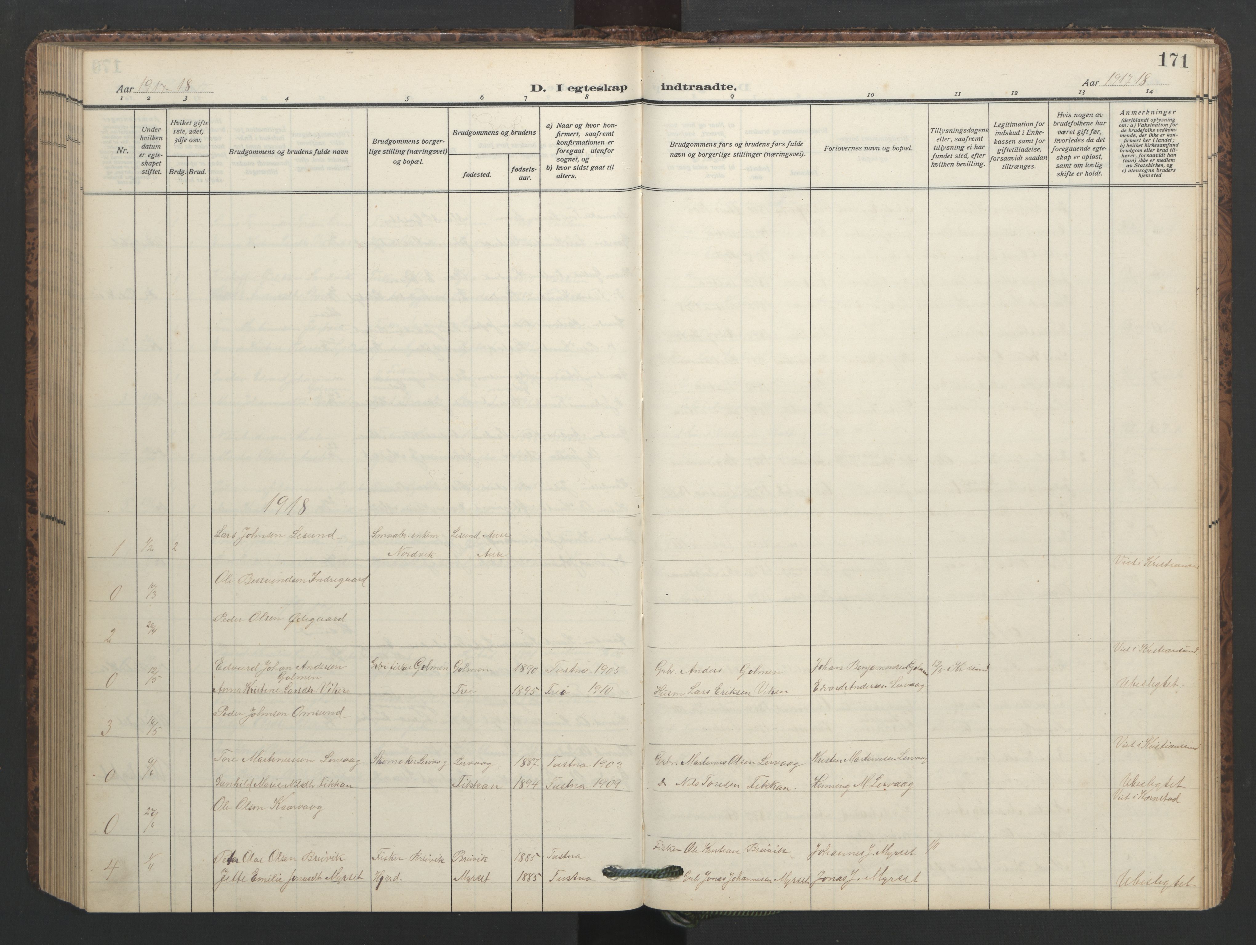 Ministerialprotokoller, klokkerbøker og fødselsregistre - Møre og Romsdal, AV/SAT-A-1454/577/L0897: Klokkerbok nr. 577C01, 1909-1946, s. 171