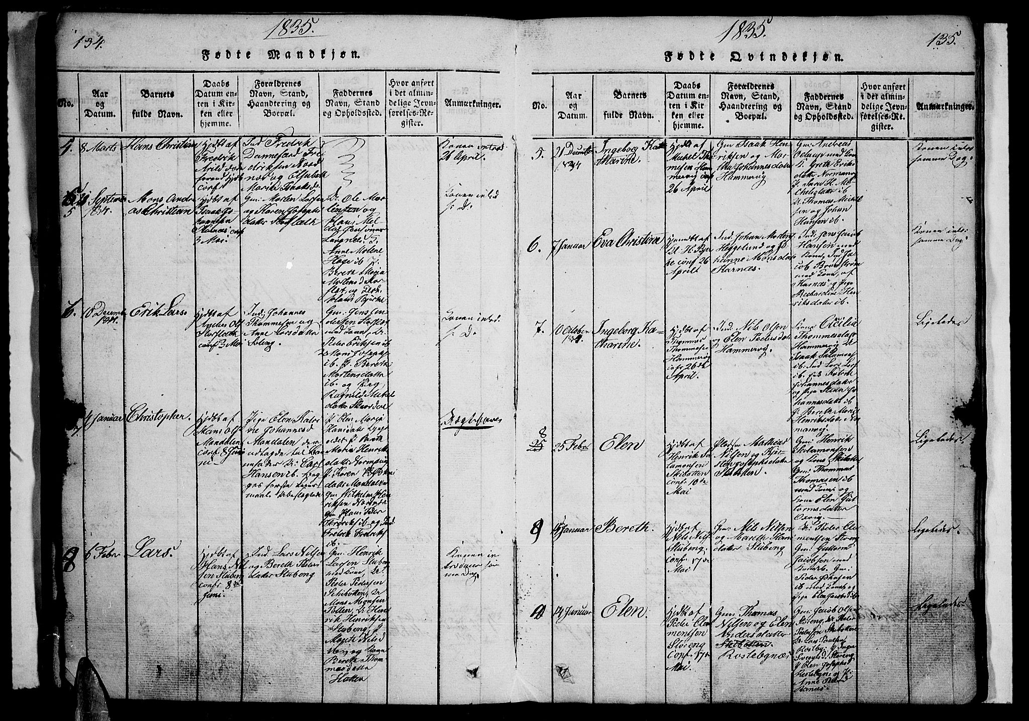 Lyngen sokneprestembete, AV/SATØ-S-1289/H/He/Heb/L0001klokker: Klokkerbok nr. 1, 1826-1838, s. 134-135