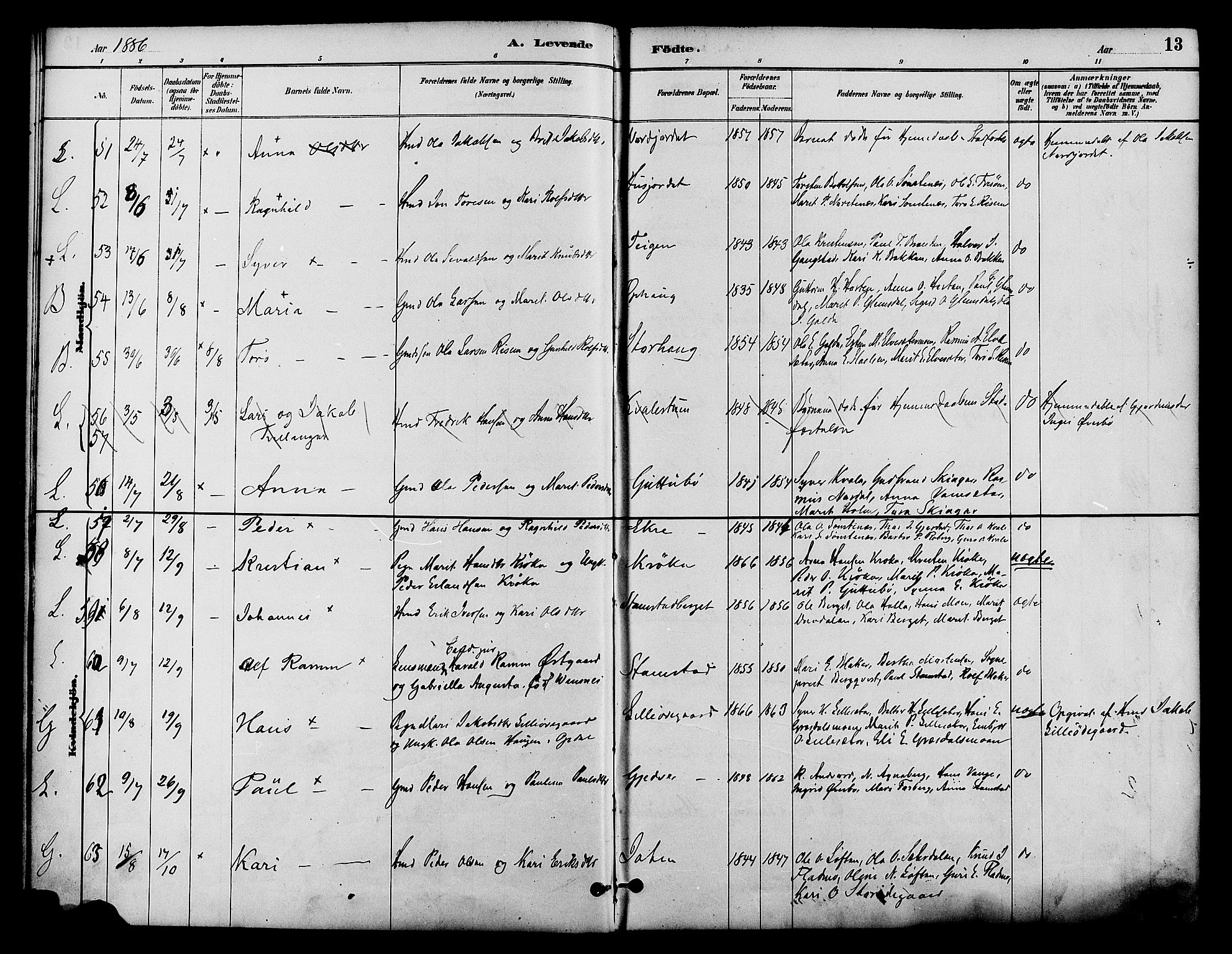 Lom prestekontor, AV/SAH-PREST-070/K/L0008: Ministerialbok nr. 8, 1885-1898, s. 13