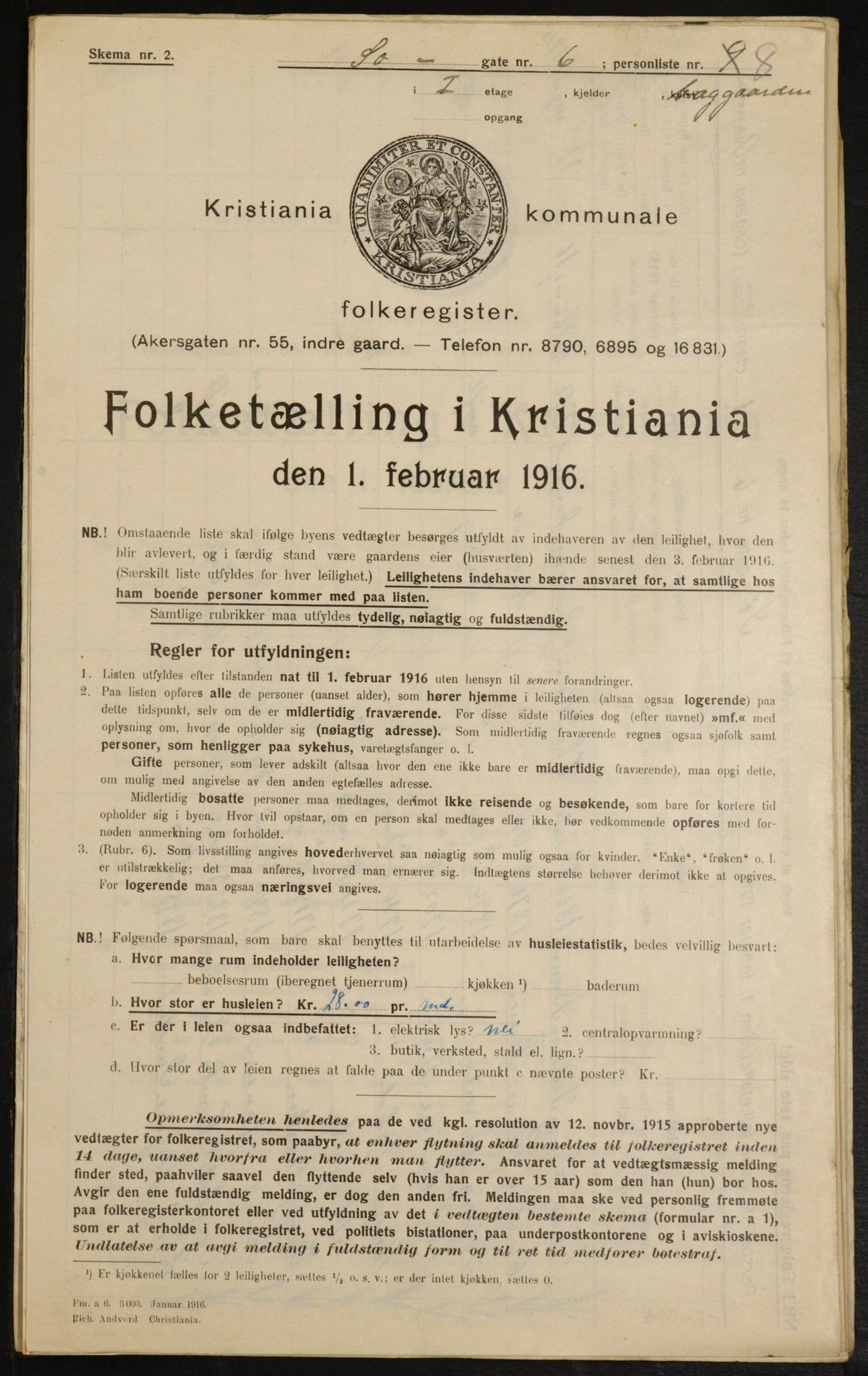 OBA, Kommunal folketelling 1.2.1916 for Kristiania, 1916, s. 97568