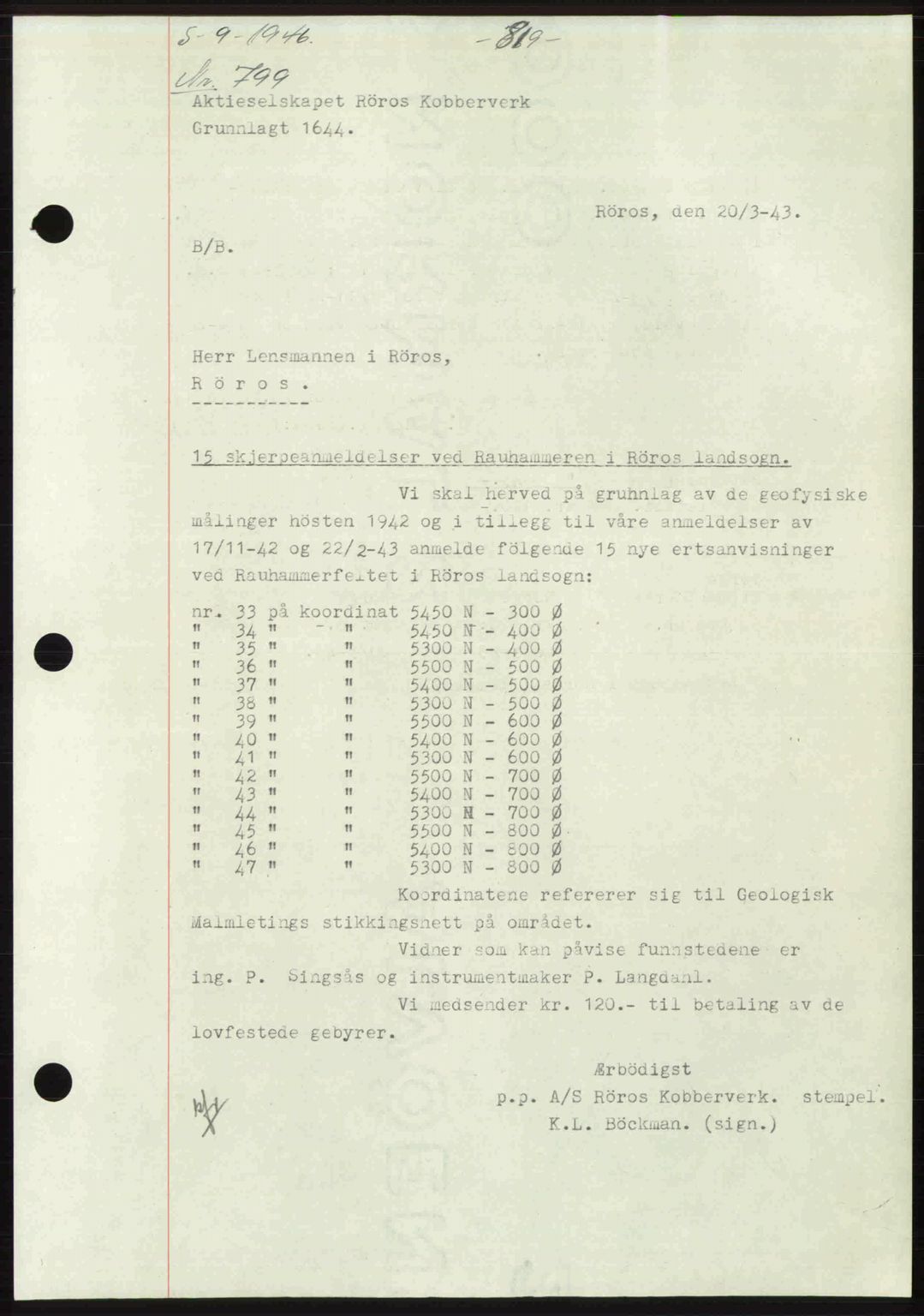 Gauldal sorenskriveri, SAT/A-0014/1/2/2C: Pantebok nr. A2, 1946-1946, Dagboknr: 799/1946