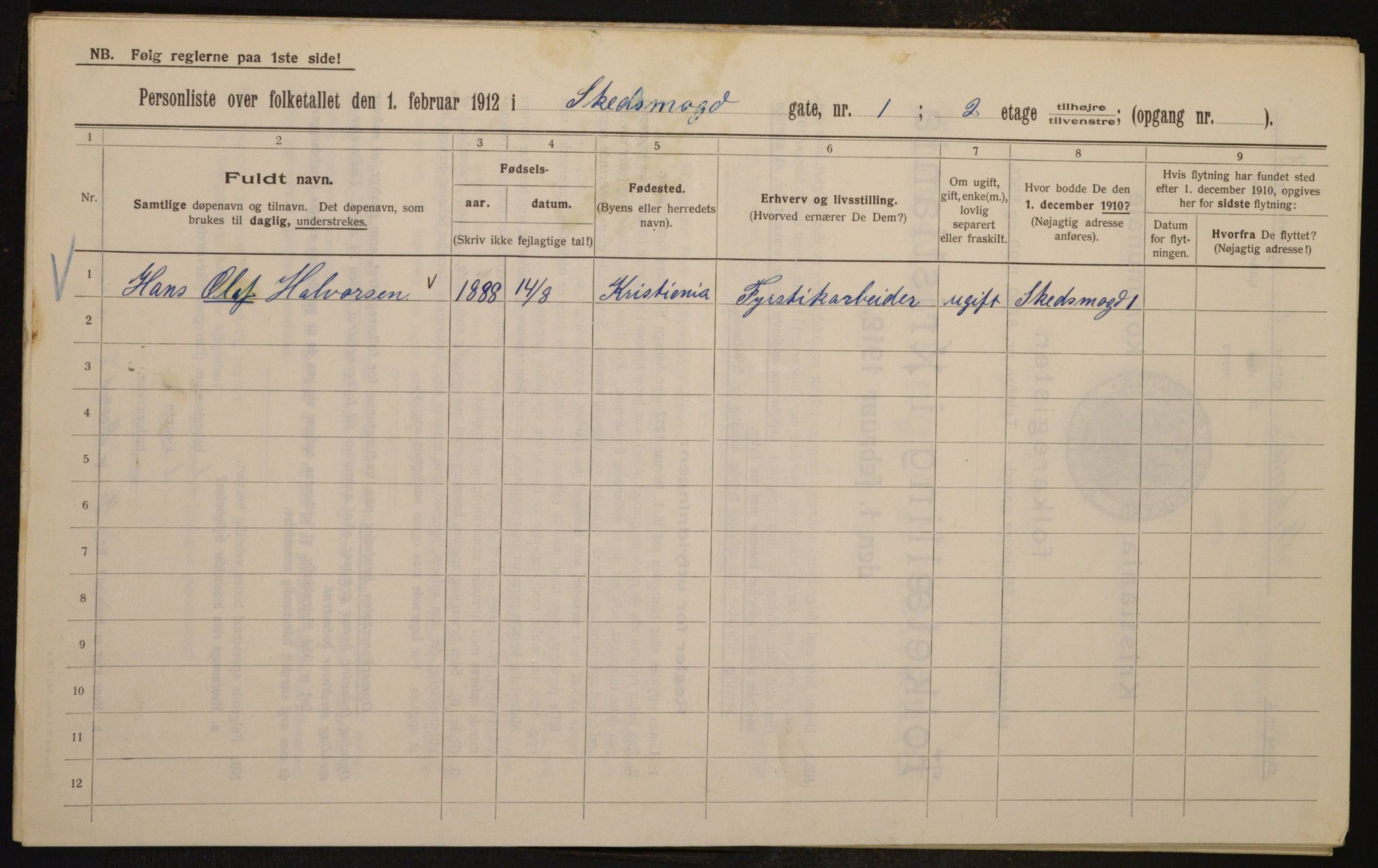 OBA, Kommunal folketelling 1.2.1912 for Kristiania, 1912, s. 95525