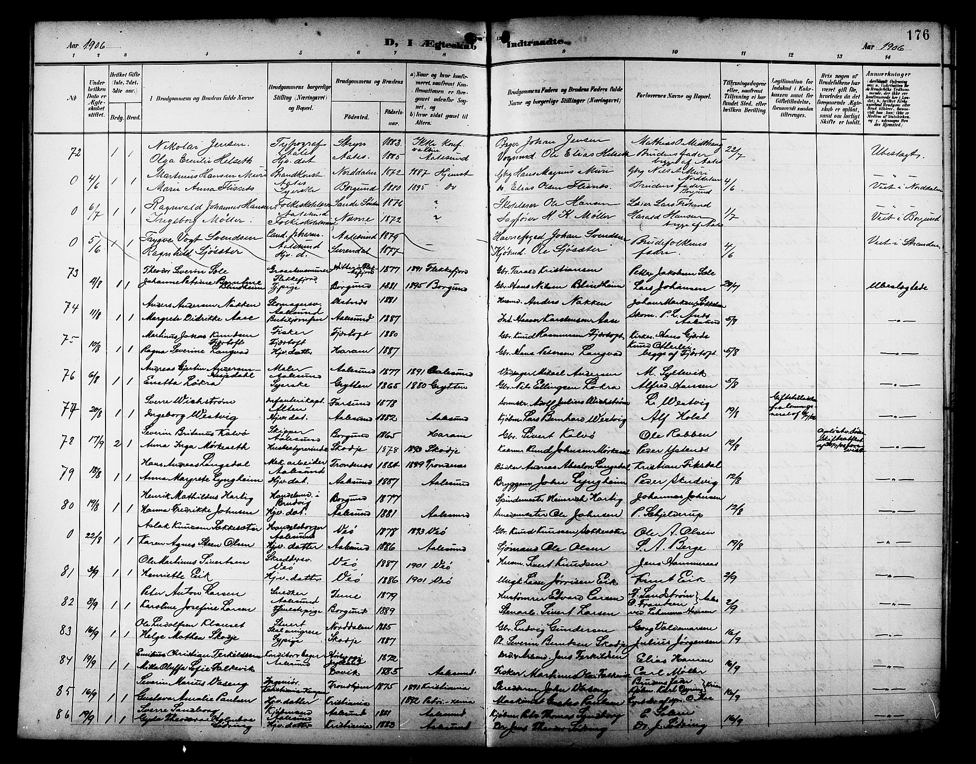 Ministerialprotokoller, klokkerbøker og fødselsregistre - Møre og Romsdal, AV/SAT-A-1454/529/L0469: Klokkerbok nr. 529C06, 1898-1906, s. 176