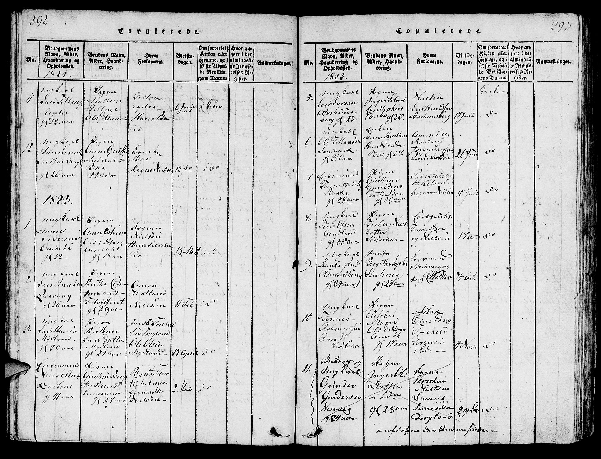 Sokndal sokneprestkontor, AV/SAST-A-101808: Klokkerbok nr. B 1, 1815-1848, s. 392-393