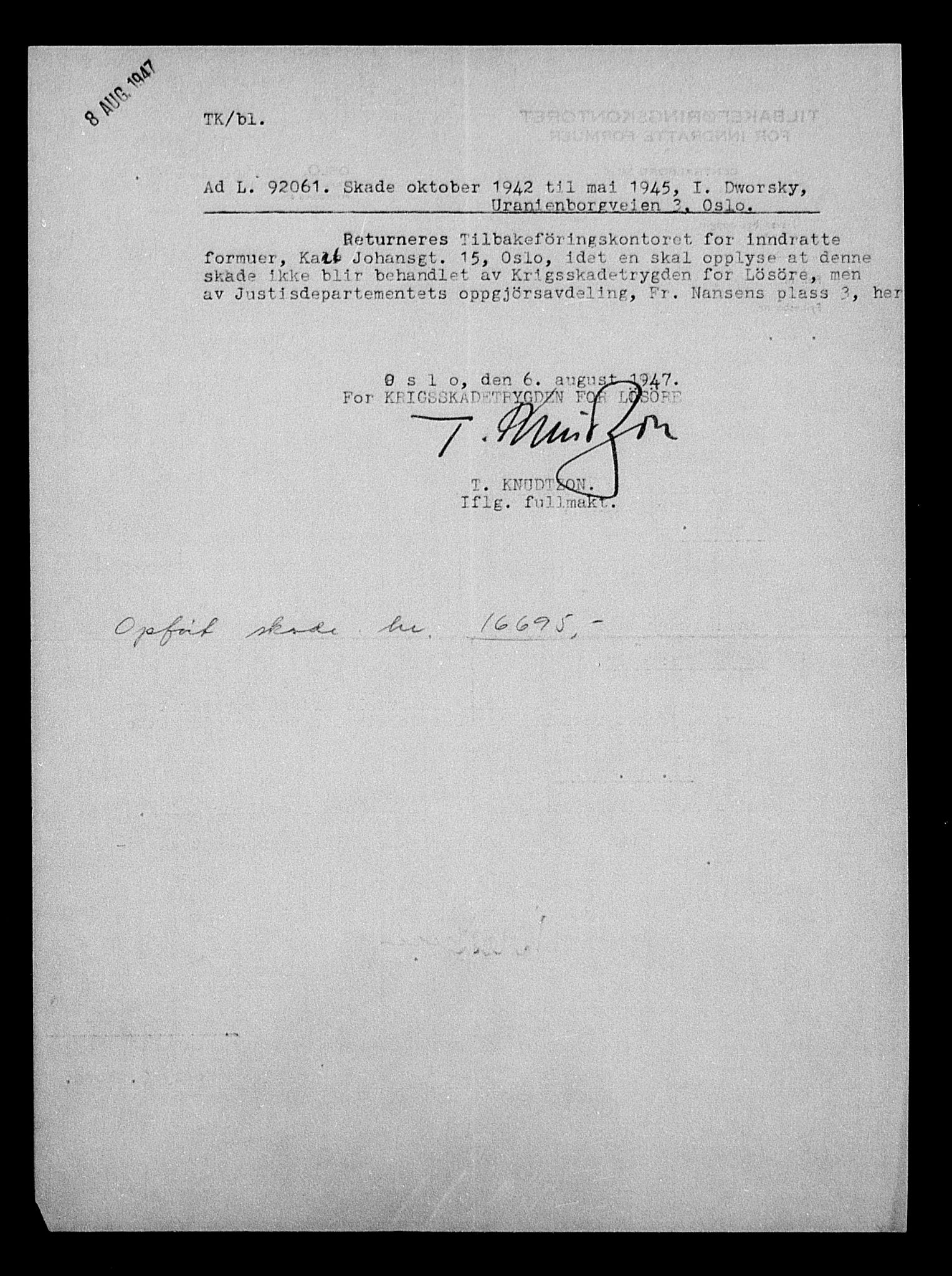 Justisdepartementet, Tilbakeføringskontoret for inndratte formuer, AV/RA-S-1564/H/Hc/Hcc/L0931: --, 1945-1947, s. 436