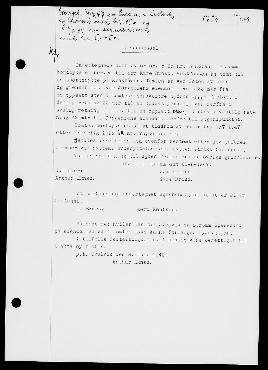 Holmestrand sorenskriveri, SAKO/A-67/G/Ga/Gaa/L0067: Pantebok nr. A-67, 1949-1949, Dagboknr: 1753/1949